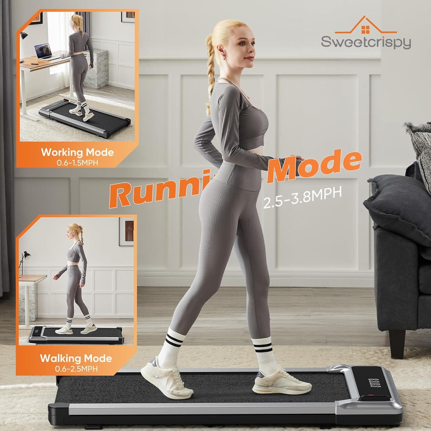 Miniatura de Sweetcrispy Compact Treadmill for Small Spaces, Quiet Under-Desk Walking Pad, Slim & Portable Design for Home Office Workouts, Easy to Store 3