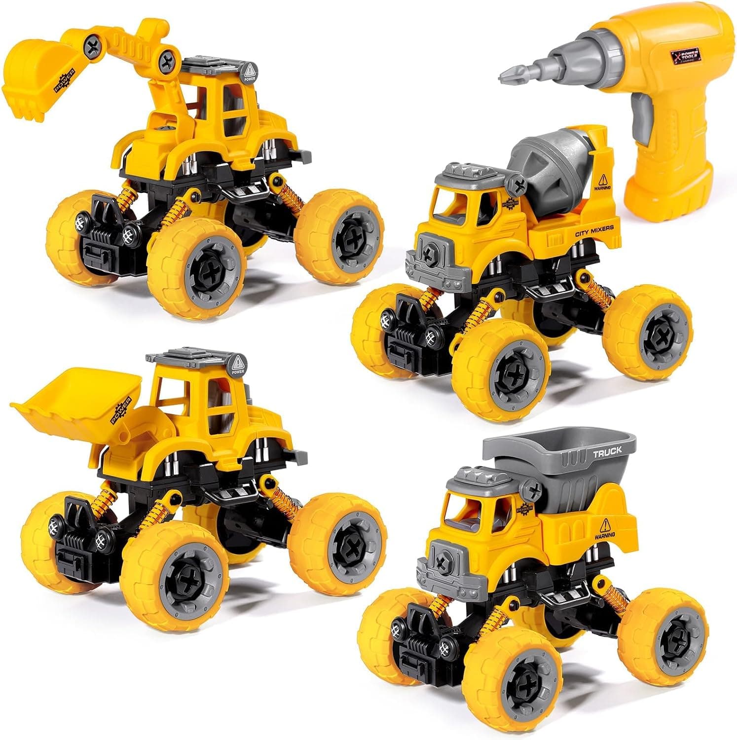 LUDILO 4PCS Take Apart Toys for 4 Year Old Boys Construction Toys with Electric Drill DIY Assembly Building Stem Toys Trucks