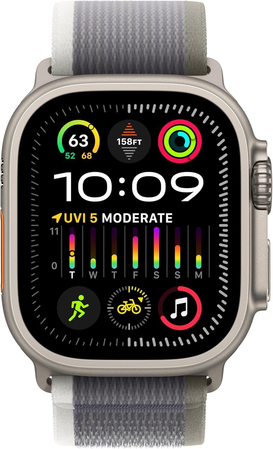 Apple Watch Ultra 2 [GPS + Cellular 49mm] Smartwatch with Rugged Titanium Case & Green/Gray Trail Loop M/L. Fitness Tracker, Precision GPS, Action Button