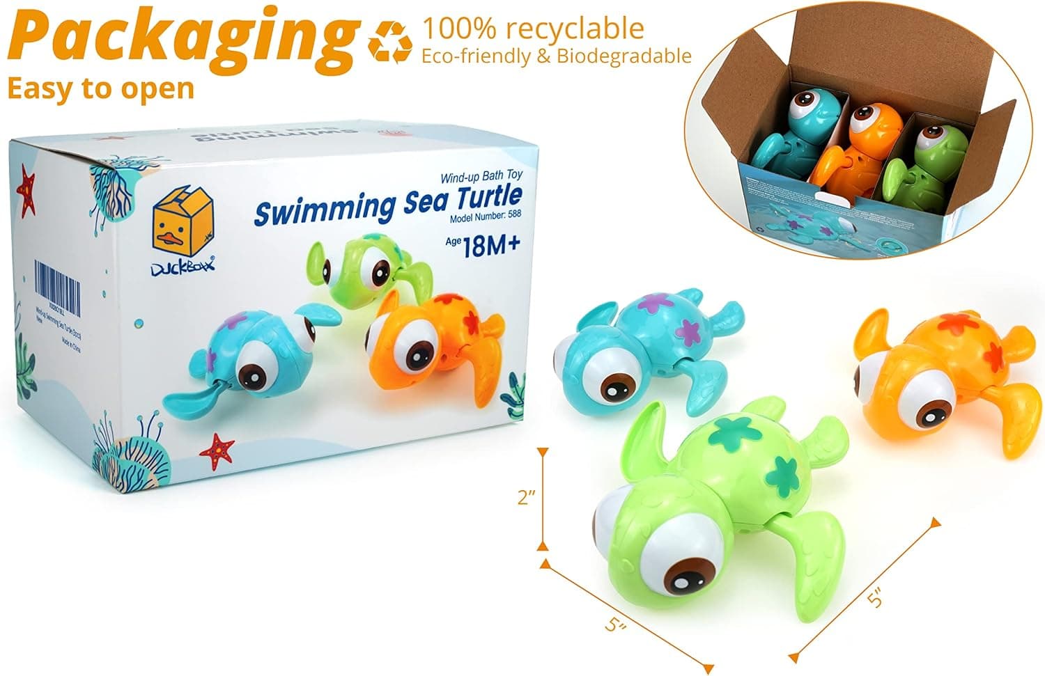 Miniatura de DUCKBOXX XX Wind-up Swimming Sea Turtles Bath Toy, No Battery Mold-Free Anti-Rust Interactive Montessori Toy for Kids 18M+ (3pcs) 4
