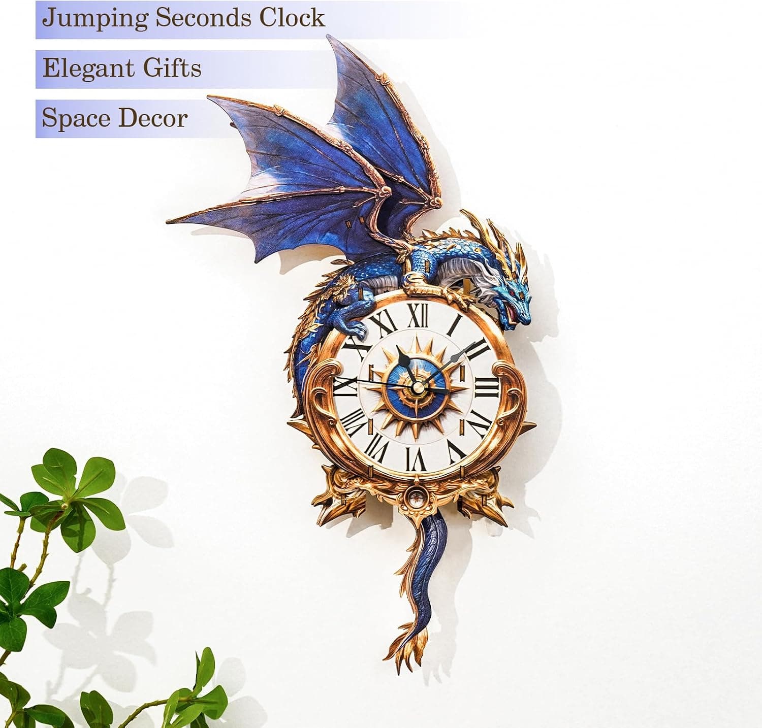 Miniatura de 3D Puzzles for Adults Clock-Blue Dragon Design Model Kit-Mechanical DIY Pendulum Clock with Roman Numerals 4
