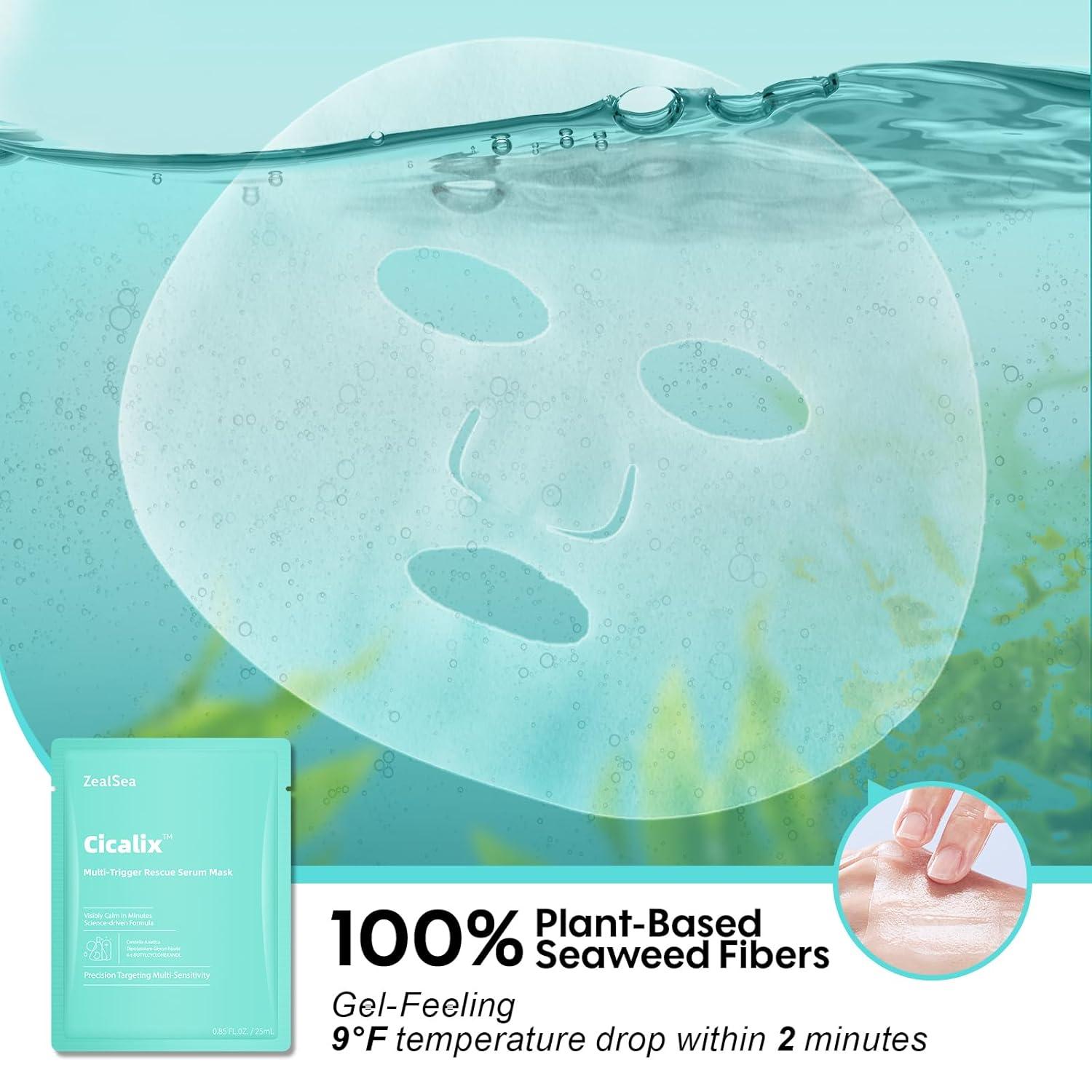 Cicalix Face Masks Skincare Set, ZealSea Derm Solution Sheet Mask for Multi-Trigger Sensitivity, Soothing & Calming, Strengthen & Restore Skin