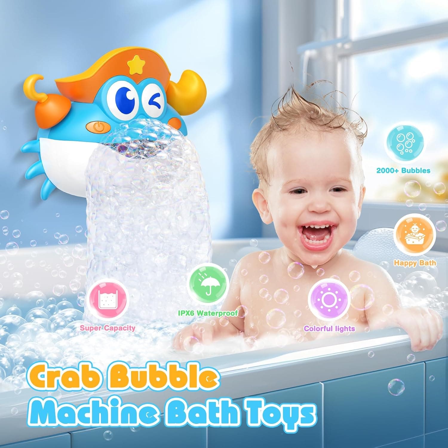 Miniatura de Bath Toys,Light Up Baby Bath Toys Bath Bubble Machine with Colourful RGB Light 3