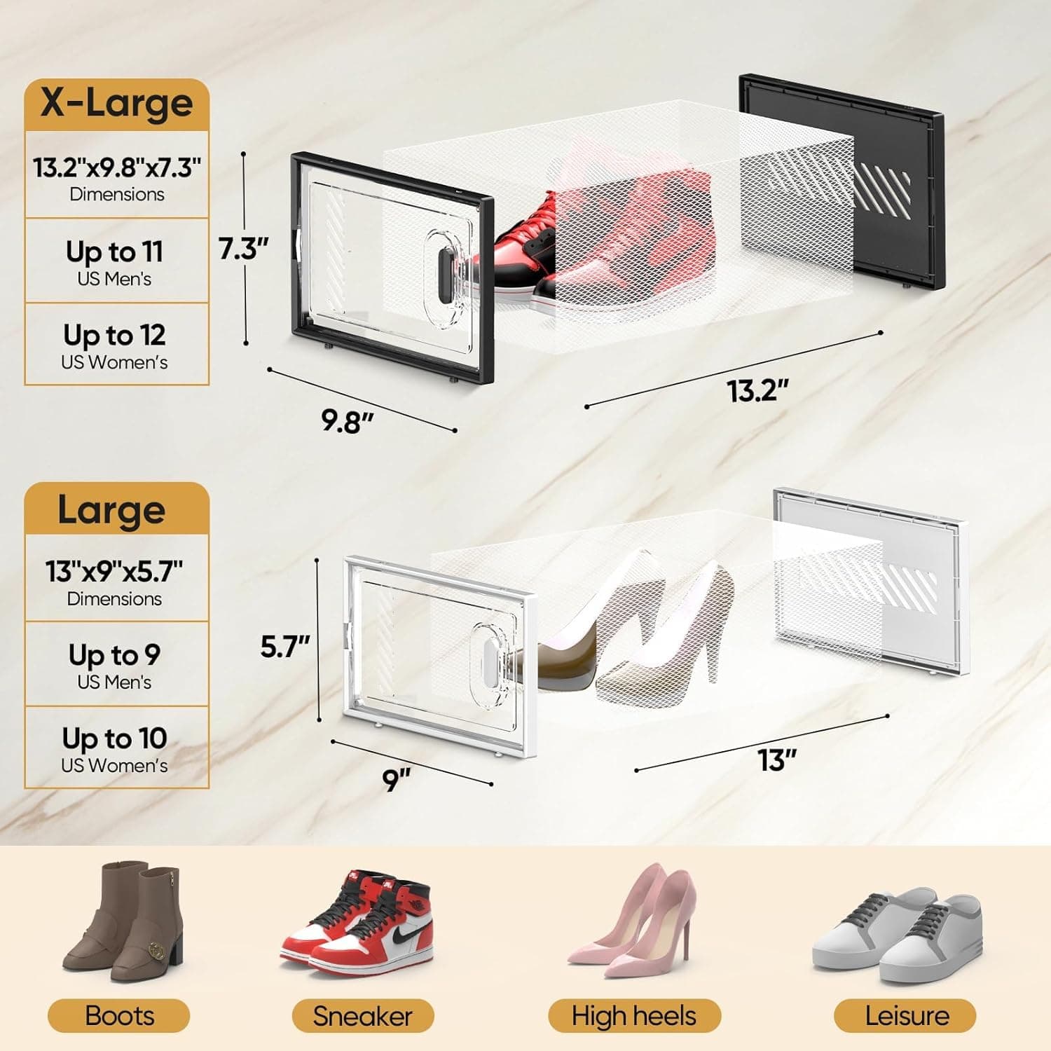 BALEINE 12 Pack Stackable Shoe Storage Boxes Fit Size 9, Thickened Clear Shoe Box Bins with Lids