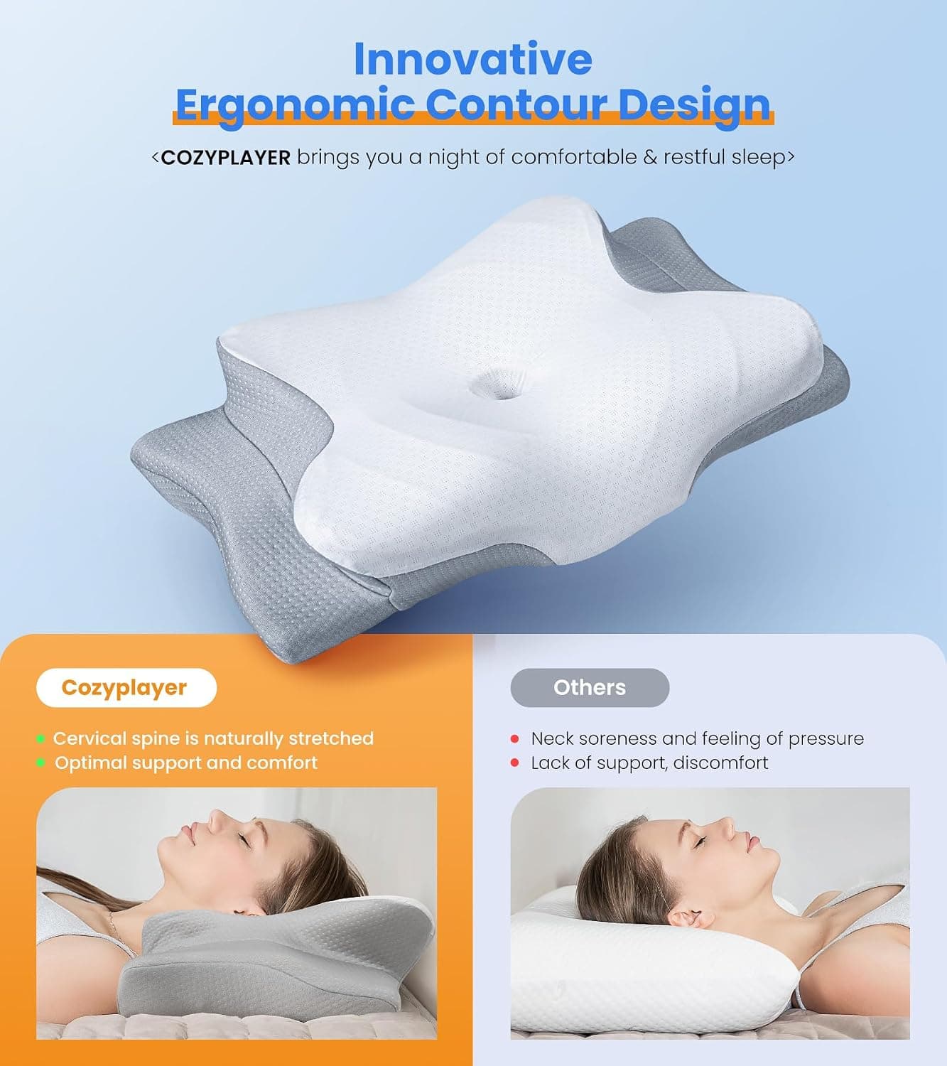 Miniatura de Ultra Pain Relief Cooling Pillow for Neck Support, Adjustable Cervical Pillow Cozy Sleeping, Odorless Ergonomic Contour Memory Foam Pillows 2