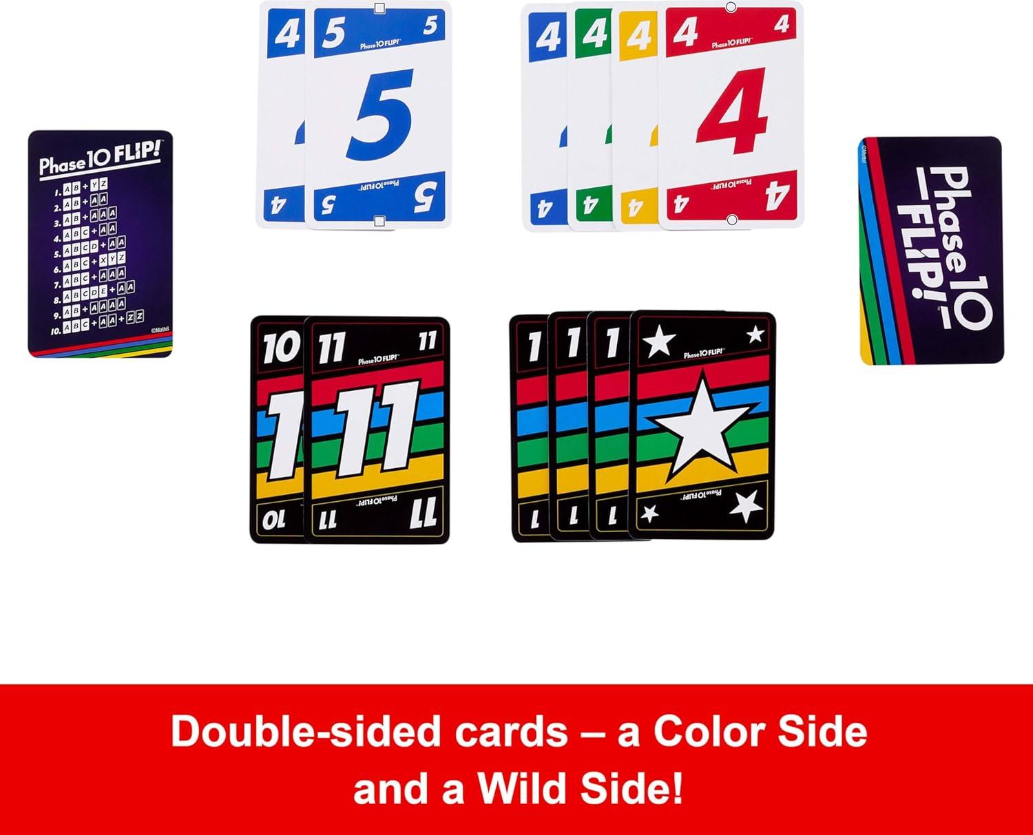Mattel Games Phase 10 Flip Card Game, Family Card Game with Double-Sided Cards, Includes Special Color-Based Phases for 2-6 Players