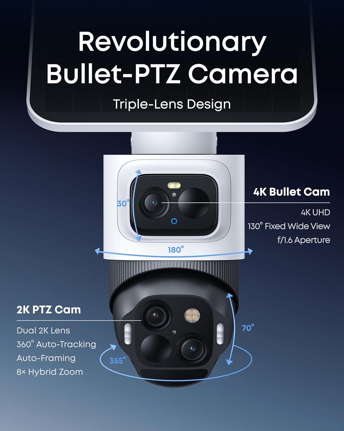 eufy Security eufyCam S4 4-Cam Kit, Solar Security Camera Wireless Outdoor, Triple Lens Bullet-PTZ Cam, 4K UHD, 360° Pan and Tilt, Auto Track