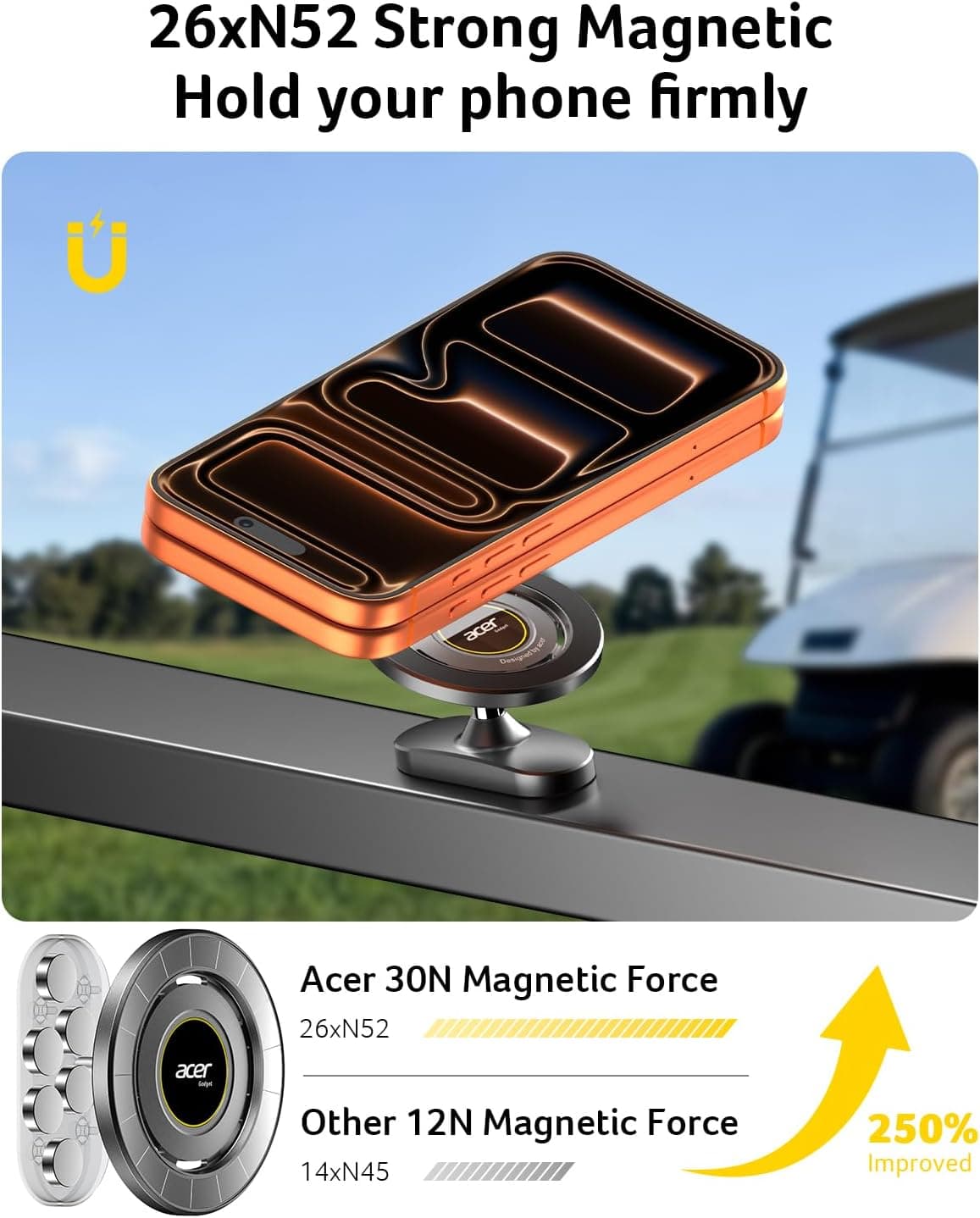 Acer Gadget Magnetic Golf Cart Phone Holder, 360° Rotation, Pocket-Sized thumbnail 4