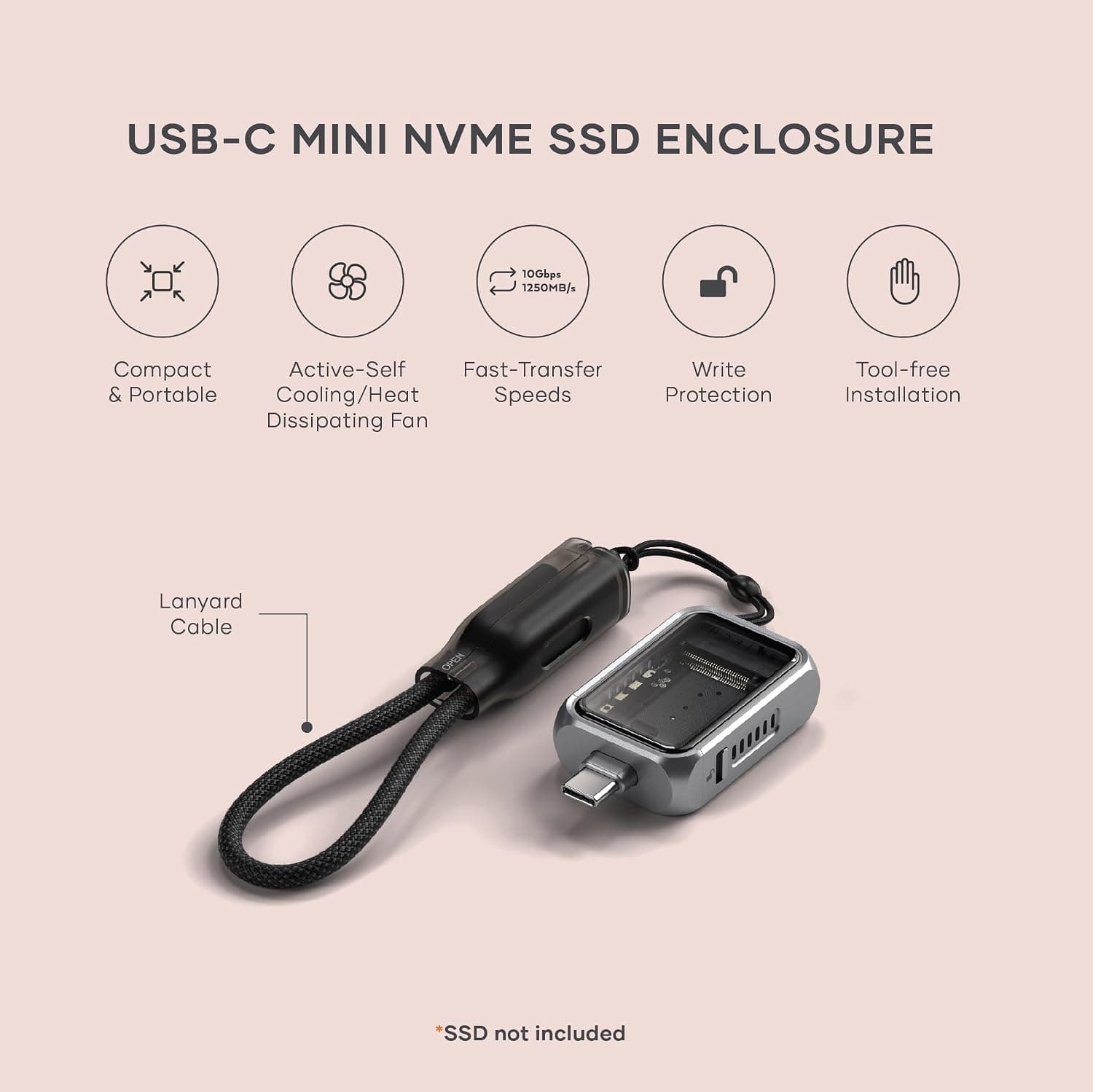 Miniatura de Satechi M.2 NVMe Mini SSD Enclosure with 10Gbps Transfer Speed, Up to 2TB SSD Storage, Active Auto Cooling, Supports NVMe 2230 SSDs (SSD Not Included) 2