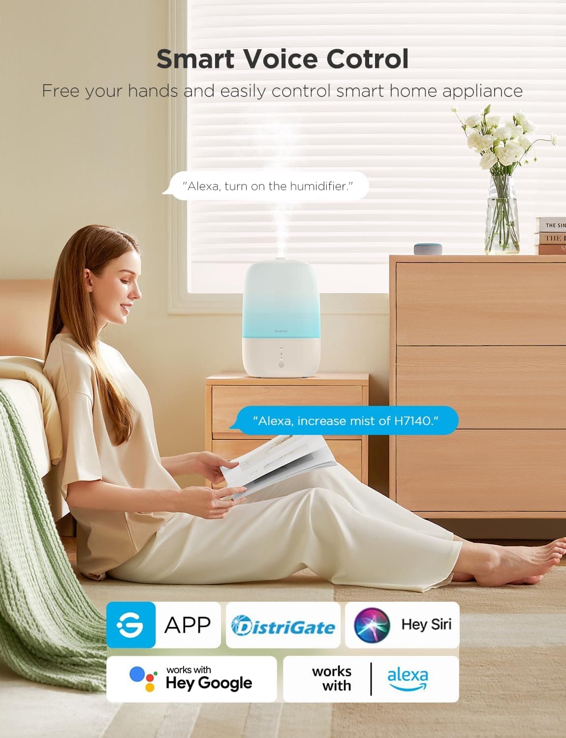 GoveeLife Smart Humidifiers for Bedroom, 3L Top Fill Cool Mist Humidifiers with Essential Oil Diffuser