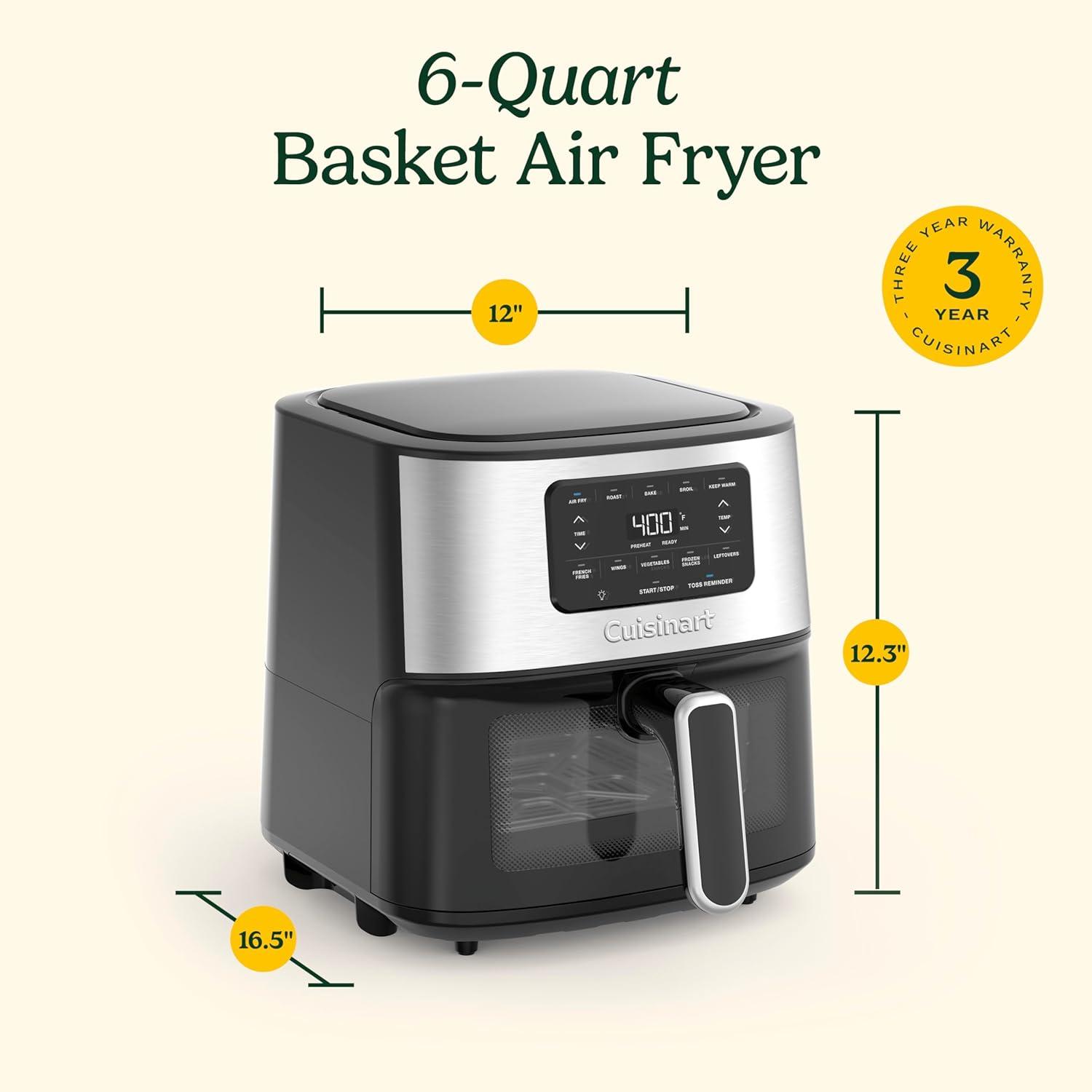 Cuisinart Air Fryer, 6-Quart Basket Large Fryer with 5 Cooking Functions to Roast, Bake, Broil, Air Fry and Keep Warm