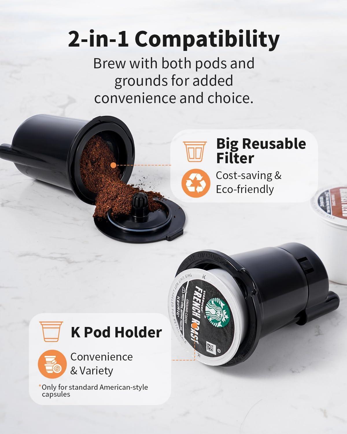 Hot & Iced Coffee Maker with Bold Setting, Single Serve Coffee Maker for K Cup and Grounds, 6-14 Oz Brew Sizes, 50 Oz Removable Water Tank