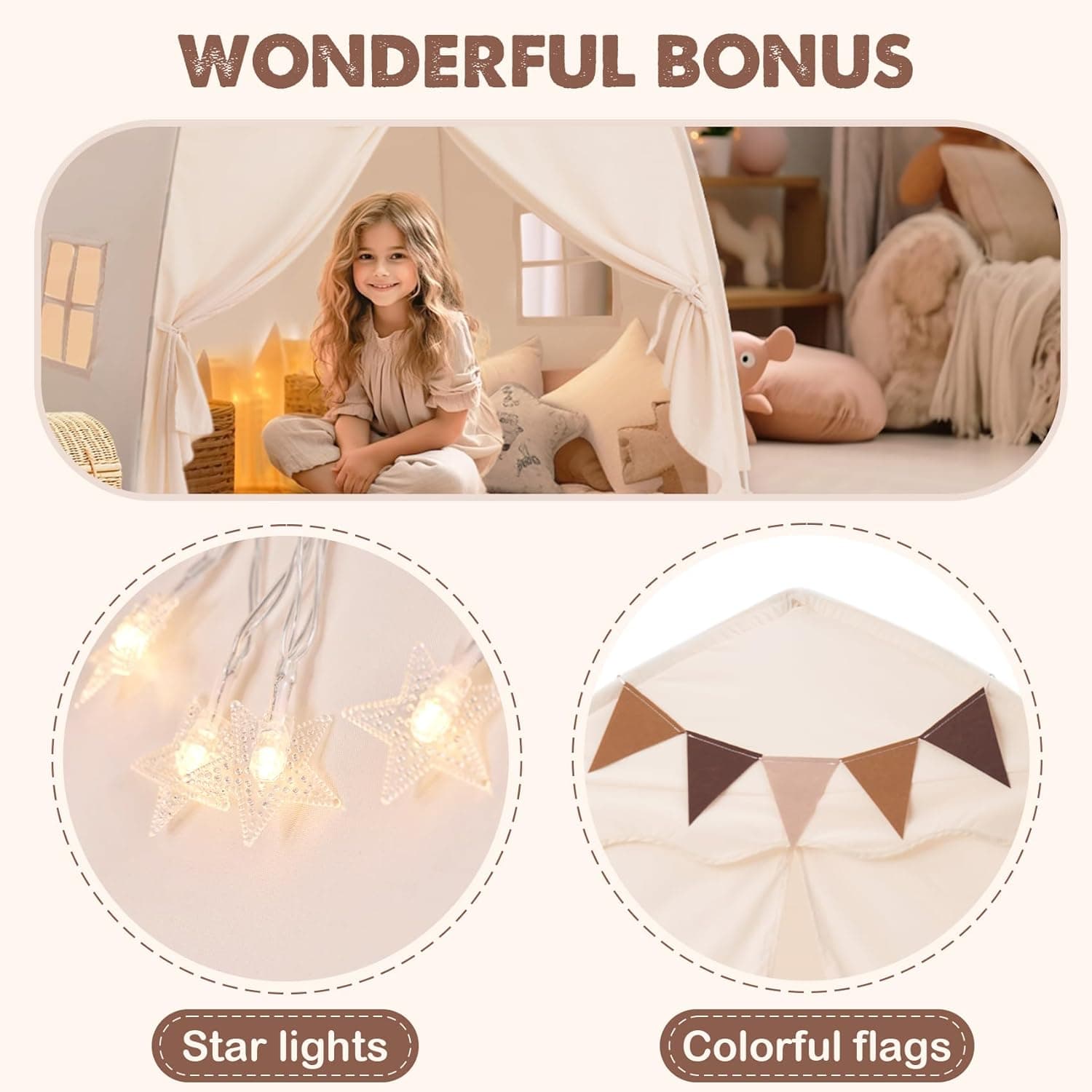Miniatura de Extra Large Kids Play Tent with Flags & Star Lights, Portable & Foldable Teepee 6