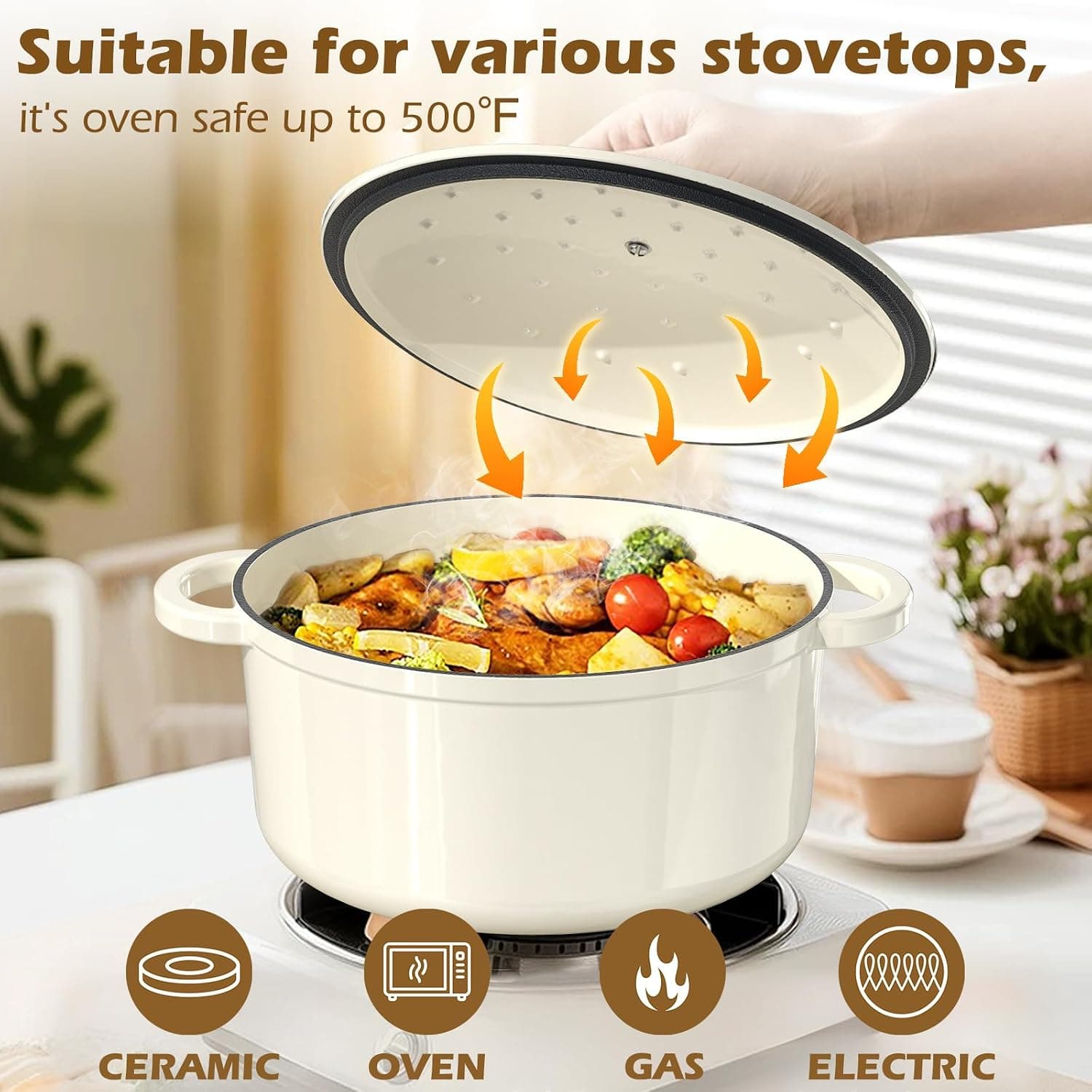 Miniatura de Enameled Cast Iron Dutch Oven - Umite Chef 5QT Pot with Lid & Cotton Potholders - Heavy-Duty Cookware for Bread Baking, Braising, Stews, Roasting 7