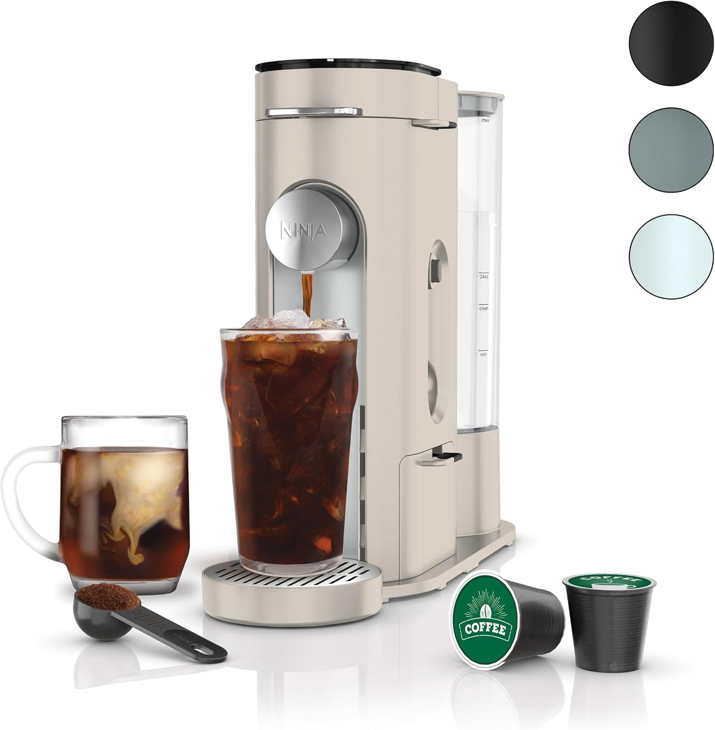 Ninja Pods & Grounds Single-Serve Coffee Maker, K-Cup Pod Compatible, Brews Grounds, Compact Design, 56-oz. Reservoir, 6-oz. Cup to 24-oz