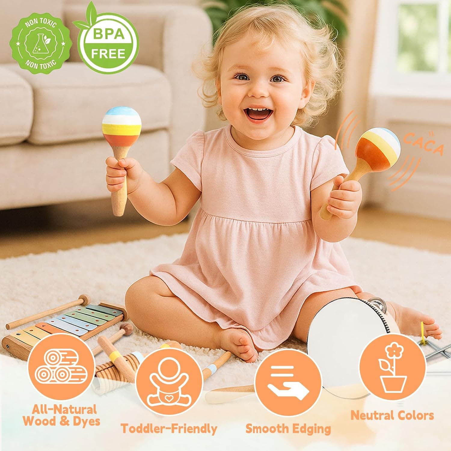 Miniatura de Baby Musical Instruments for Toddlers 1-3, 8PCS Montessori Musical Toy Set with Xylophone, Drum, Maracas...Perfect Toy 4