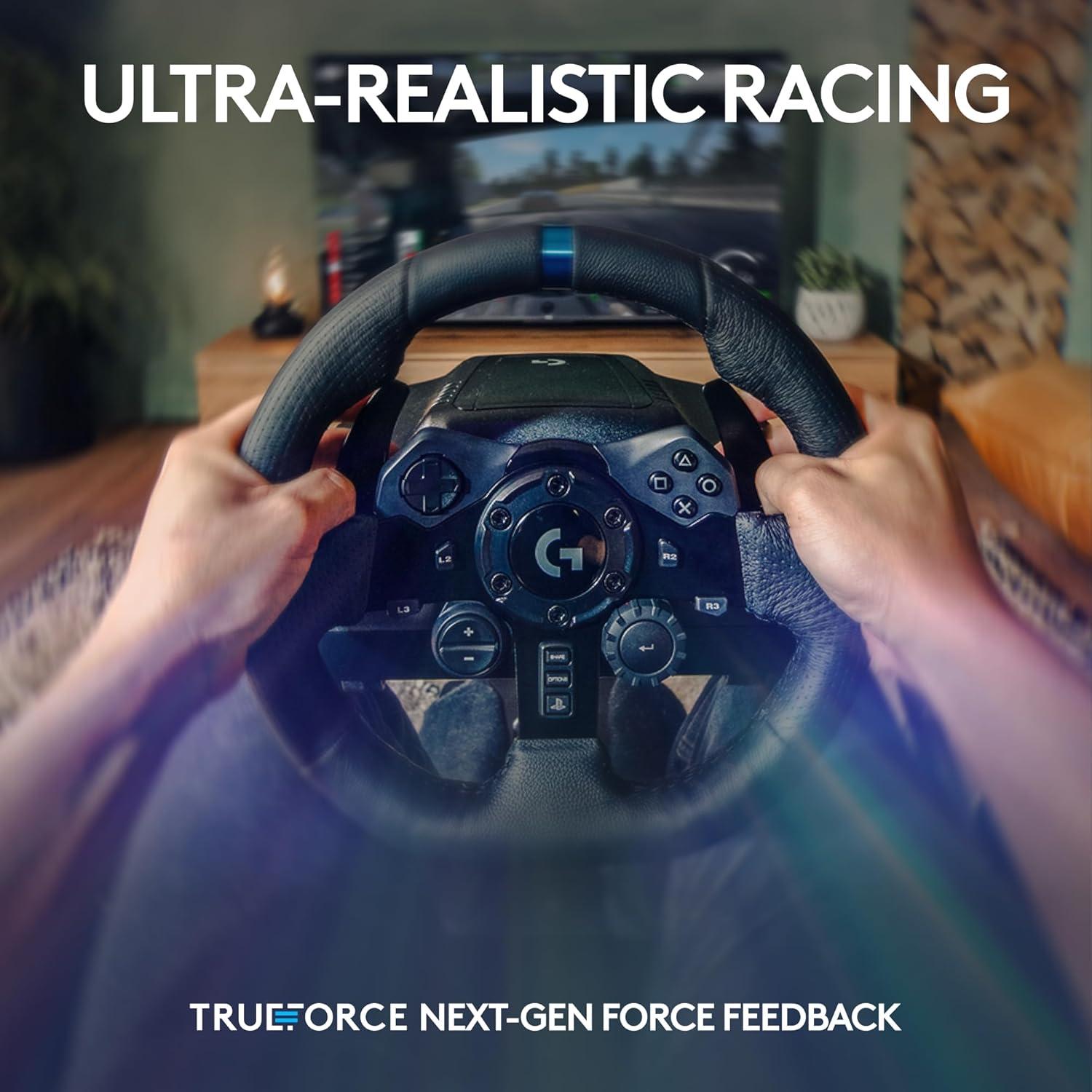 Logitech G923 Racing Wheel and Pedals, TRUEFORCE up to 1000 Hz Force Feedback, Gaming Steering Wheel PS5, PS4, PC, Mac, Genuine Leather