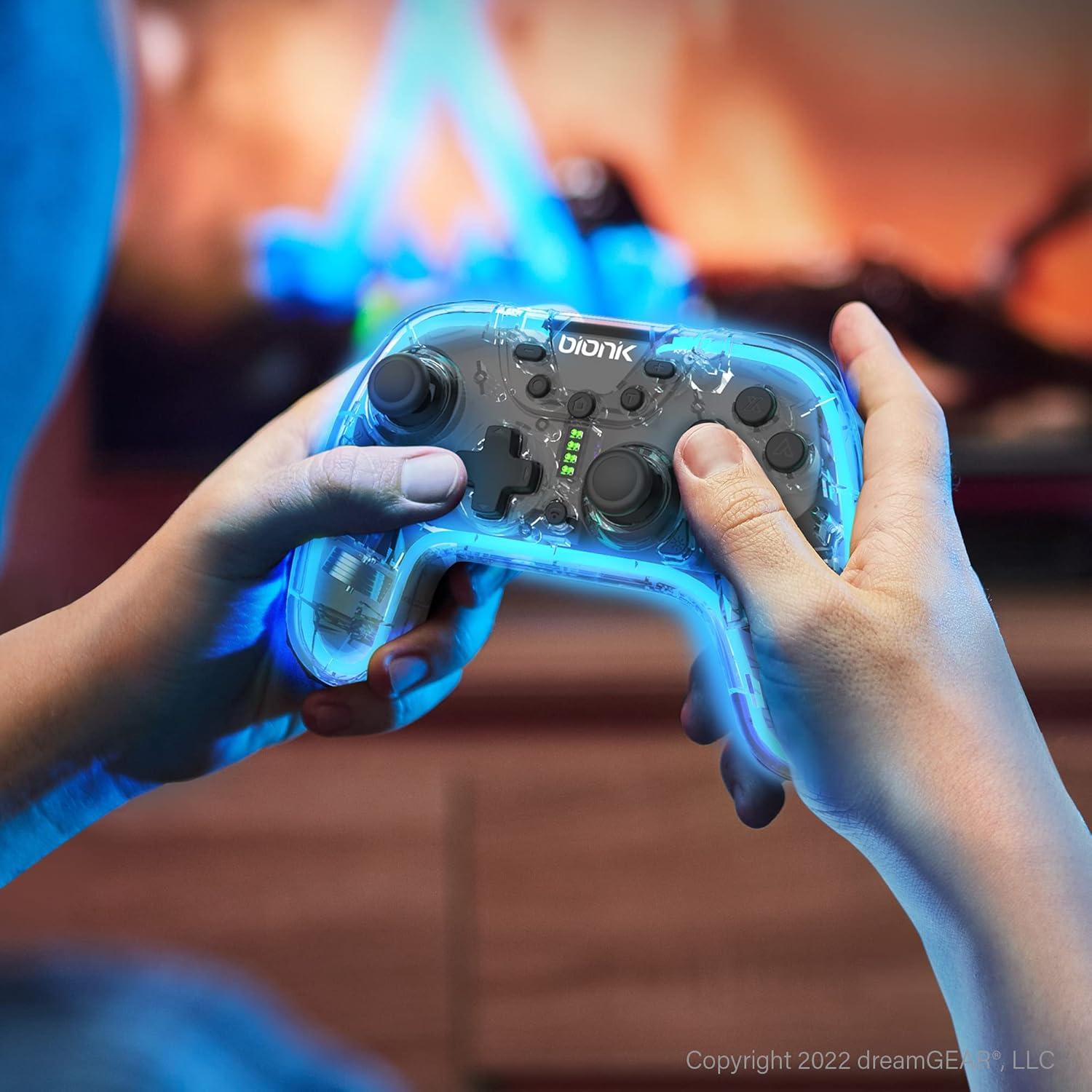 Bionik NeoGlow Wireless Controller For Nintendo Switch and Switch 2: RGB Game Controllers with Motion, 900 mAh Rechargeable Battery