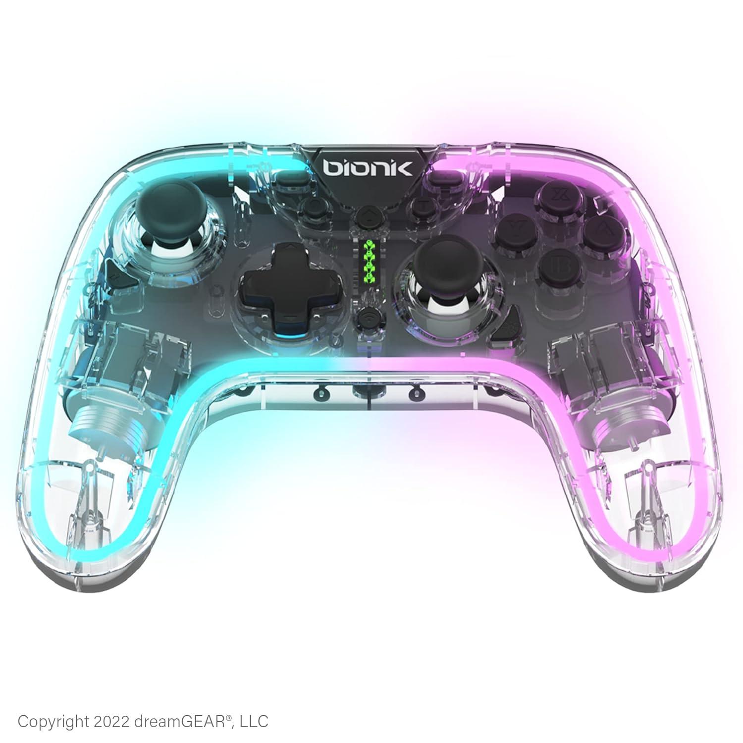 Bionik NeoGlow Wireless Controller For Nintendo Switch and Switch 2: RGB Game Controllers with Motion, 900 mAh Rechargeable Battery