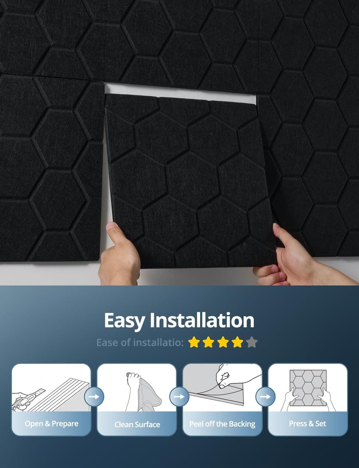 Acoustic Wall Panels Sound Absorbing, Honeycomb Self Adhesive Wall Tiles Panel, 12 Pack Decorative