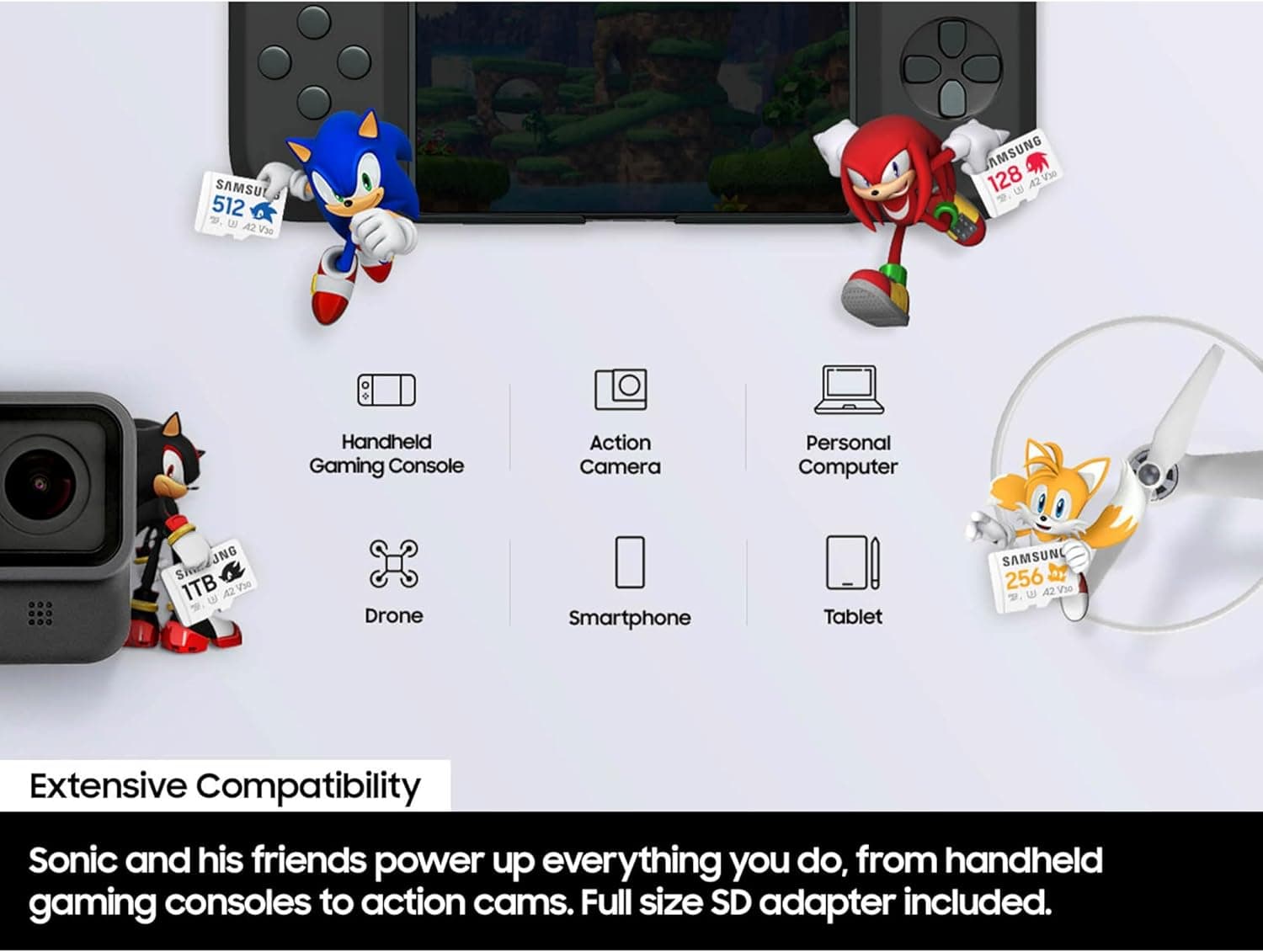 Miniatura de Samsung PRO Plus Sonic The Hedgehog + Adapter, 256GB microSDXC, Up-to 180MB/s, Full HD & 4K UHD, UHS-I, C10, U3, V30, A2 4