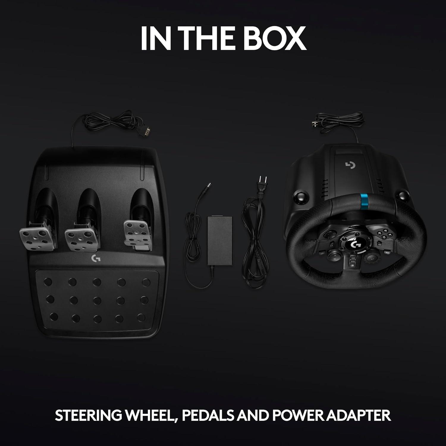 Logitech G923 Racing Wheel and Pedals, TRUEFORCE up to 1000 Hz Force Feedback, Gaming Steering Wheel PS5, PS4, PC, Mac, Genuine Leather