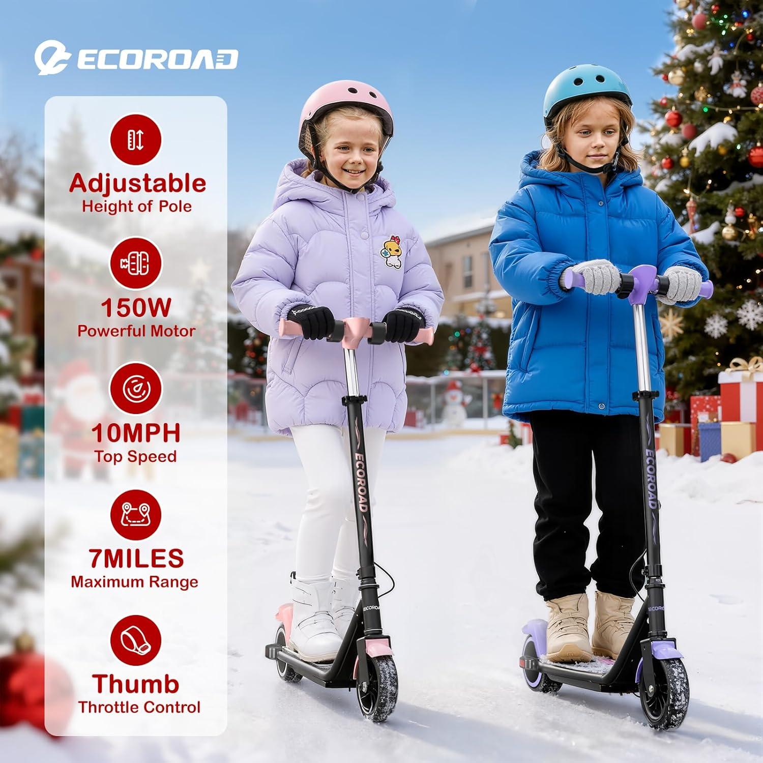 ECOROAD EK6 Kids Electric Scooter for 6-12, 3/6/10mph Speeds for Ultimate Comfort, Adjustable Height Electric Scooter