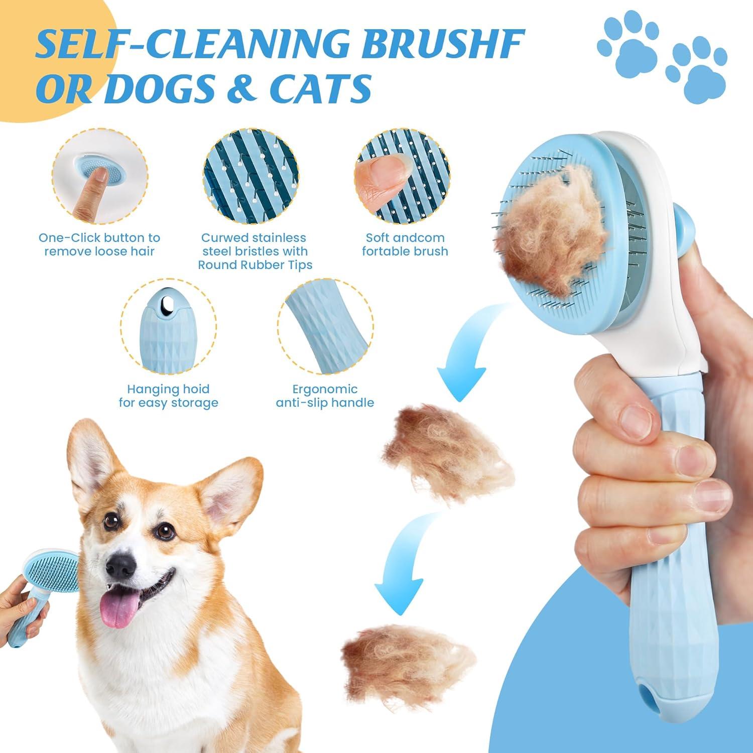 6 In 1 Dog Brush Dog Grooming Kit Undercoat Rake, Slicker Brush, Deshedding Comb, Nail Clipper for Long & Short Haired Dogs & Cats