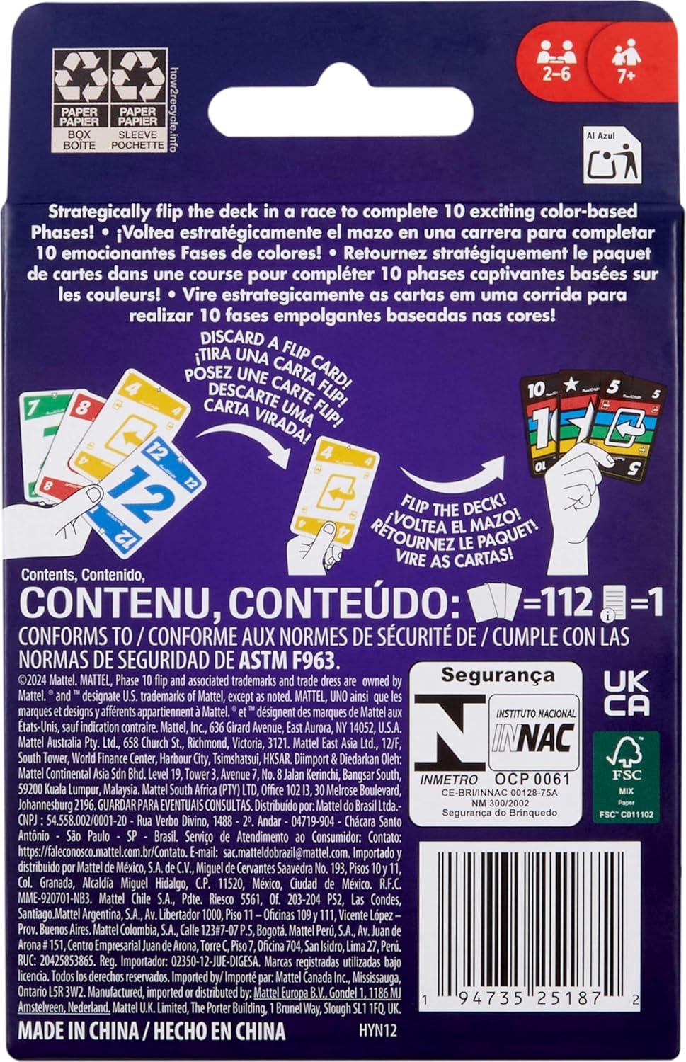 Mattel Games Phase 10 Flip Card Game, Family Card Game with Double-Sided Cards, Includes Special Color-Based Phases for 2-6 Players