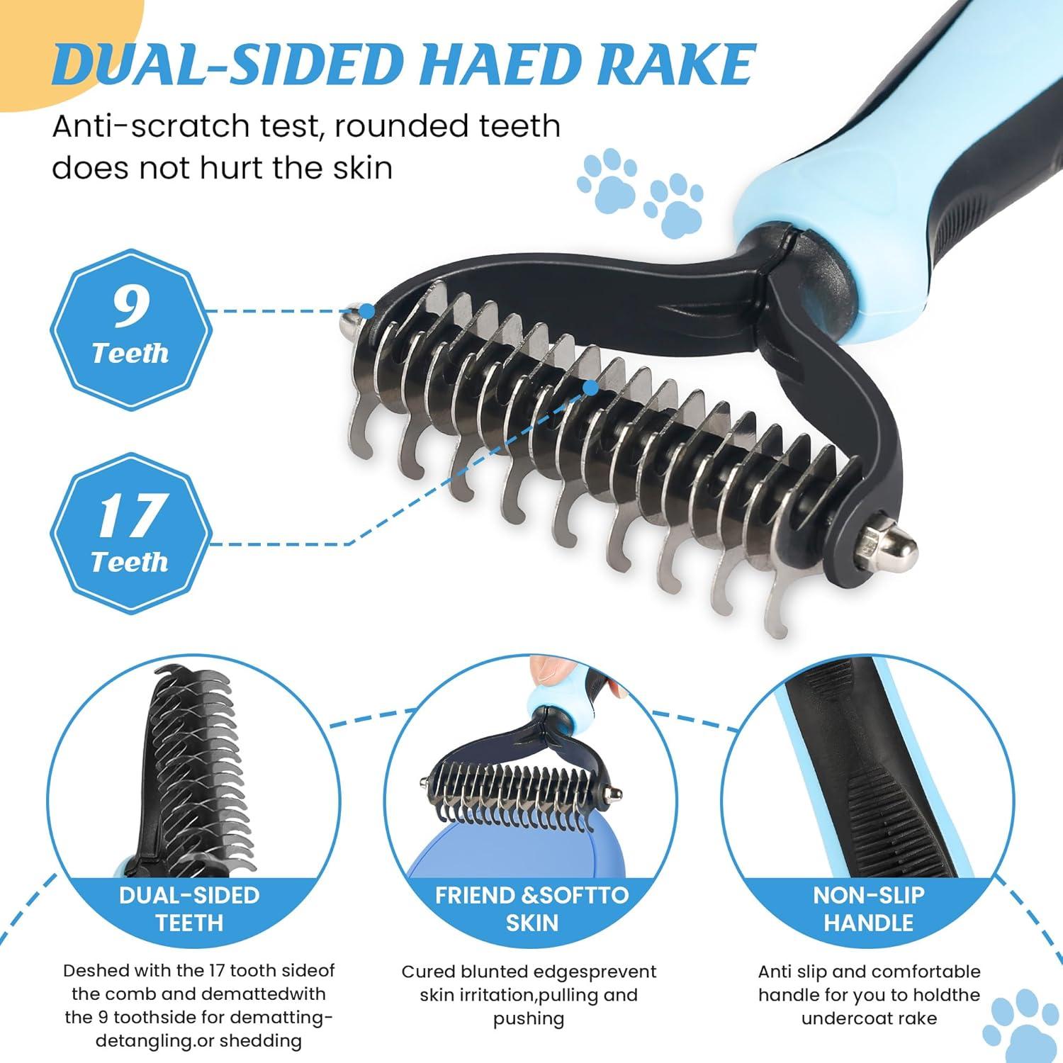 6 In 1 Dog Brush Dog Grooming Kit Undercoat Rake, Slicker Brush, Deshedding Comb, Nail Clipper for Long & Short Haired Dogs & Cats