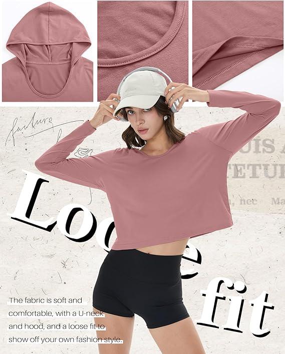3 Pack Women's Cropped Hoodies Long Sleeve Lightweight Hooded Shirts U Neck Crop Tops Basic Casual Pullover