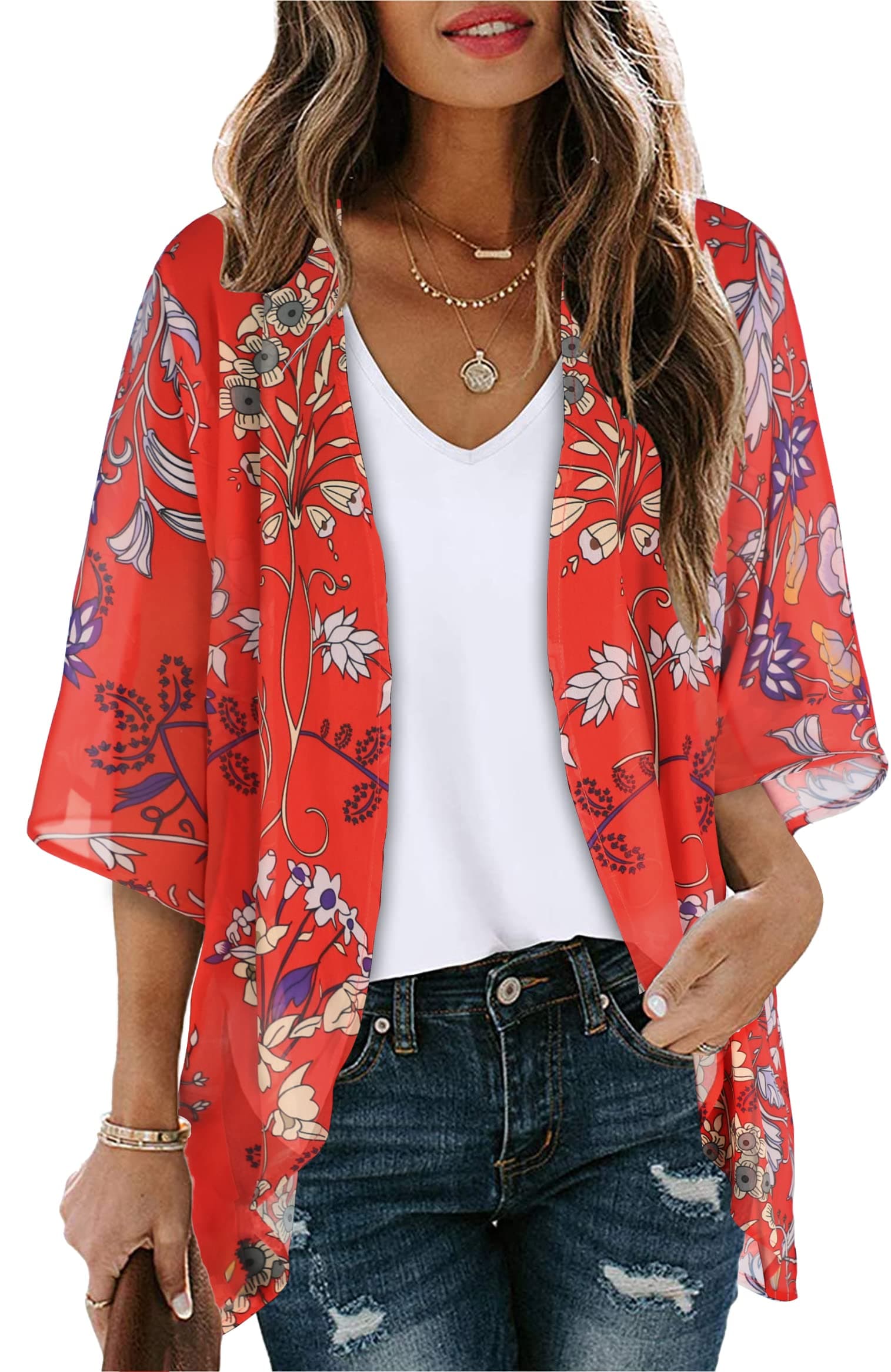 Cárdigan Kimono Floral CHICGAL de Mujer con Manga Abombada