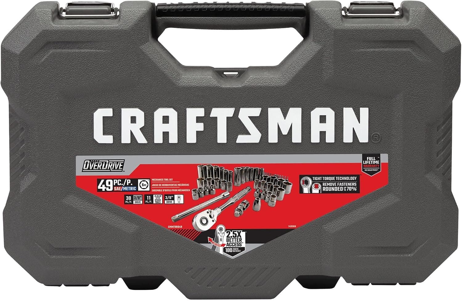 Miniatura de CRAFTSMAN OVERDRIVE 49-Piece Gunmetal Chrome Mechanics Tool Set, Standard SAE/Metric Socket Set, with Hard Case 5