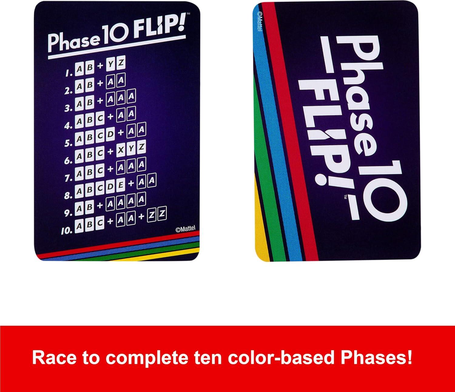 Mattel Games Phase 10 Flip Card Game, Family Card Game with Double-Sided Cards, Includes Special Color-Based Phases for 2-6 Players