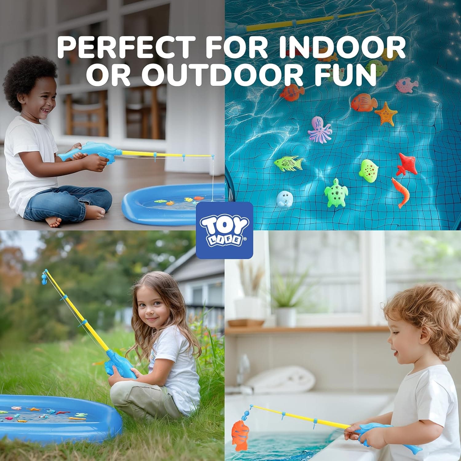 TOY Life 4-Player Magnetic Fishing Game for Kids 3-5 - Toddler Fishing Pole Set with Fish Toys - Bath & Pool Toys