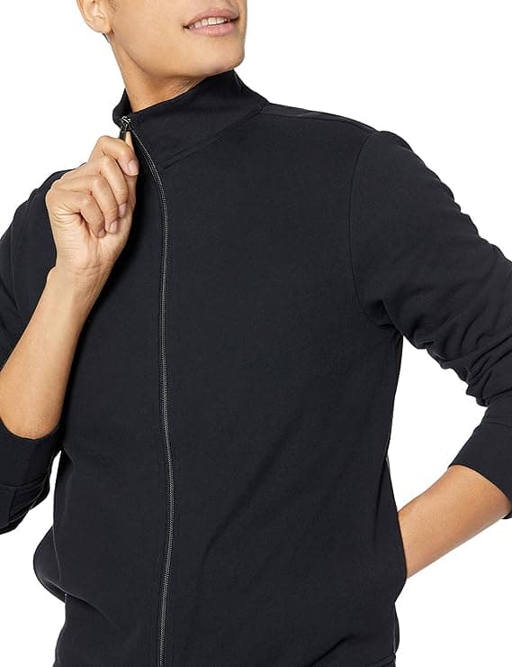 Amazon Essentials Men's Zip Up Sweatshirt, Lightweight French Terry, Mock Neck, Black, Medium
