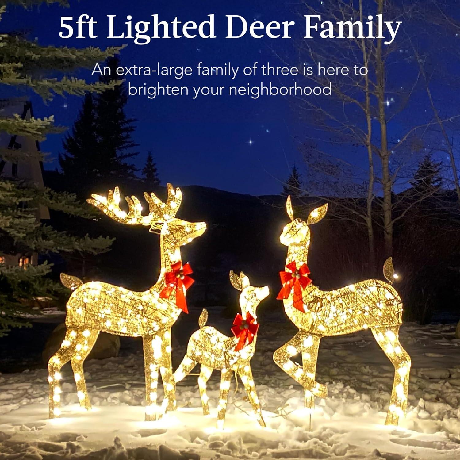 Best Choice Products 3-Piece Large Lighted Christmas Deer Family Set 5Ft Outdoor Yard Decoration with 360 LED Lights