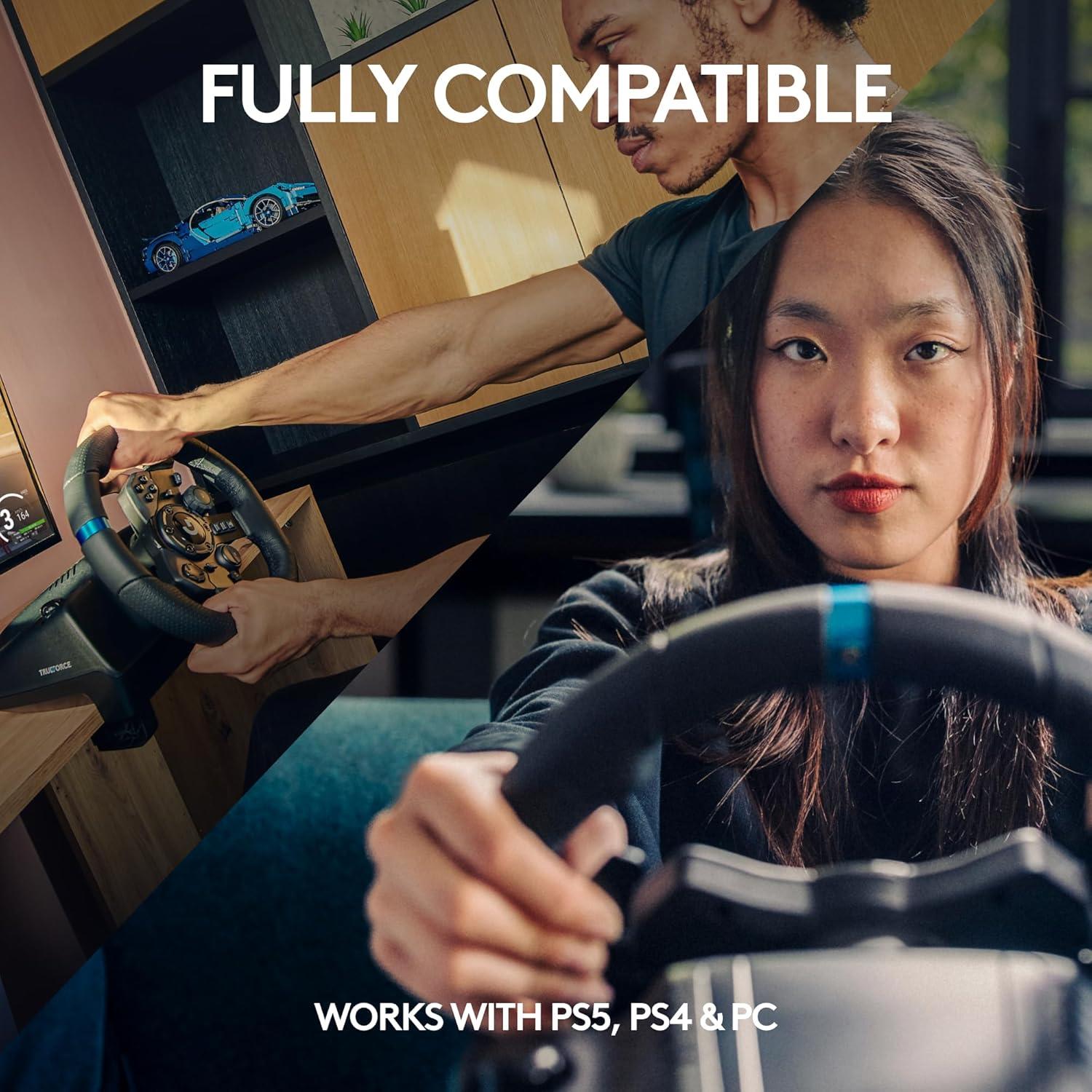 Logitech G923 Racing Wheel and Pedals, TRUEFORCE up to 1000 Hz Force Feedback, Gaming Steering Wheel PS5, PS4, PC, Mac, Genuine Leather