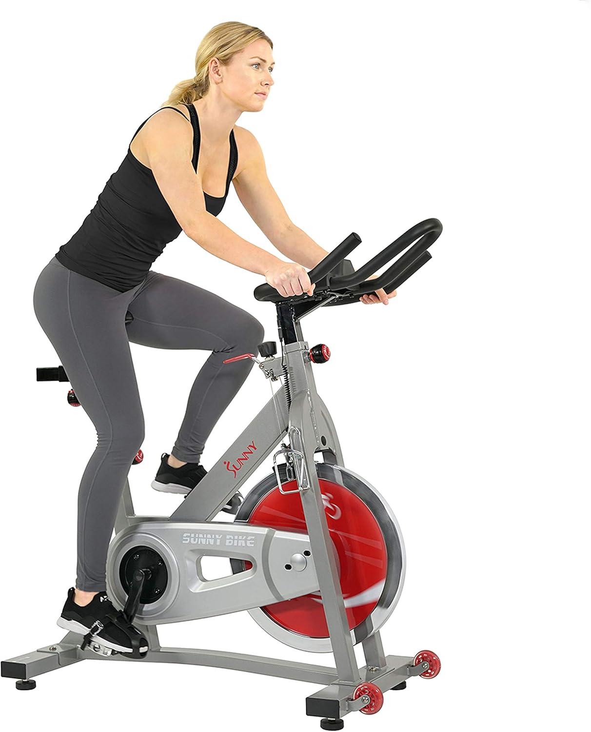 Sunny Health & Fitness Stationary Exercise Bike Machine w/ Adjustable Cushion Seat & Multi-Grip Handlebar