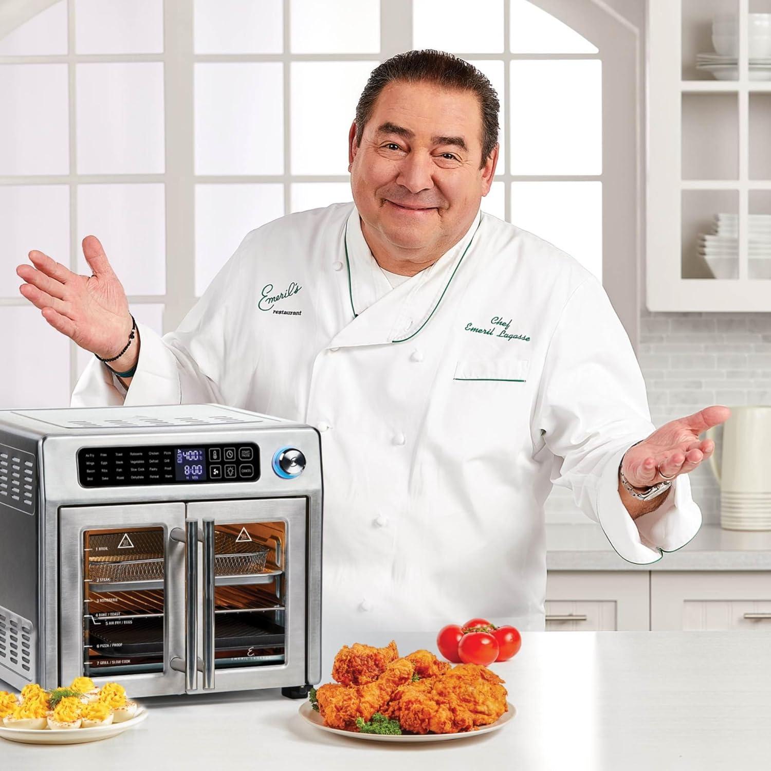 Emeril Lagasse Extra Large French Door Air Fryer Toaster Oven Combo, 24 Cooking Functions and Digital Controls, 7 Accessories Included