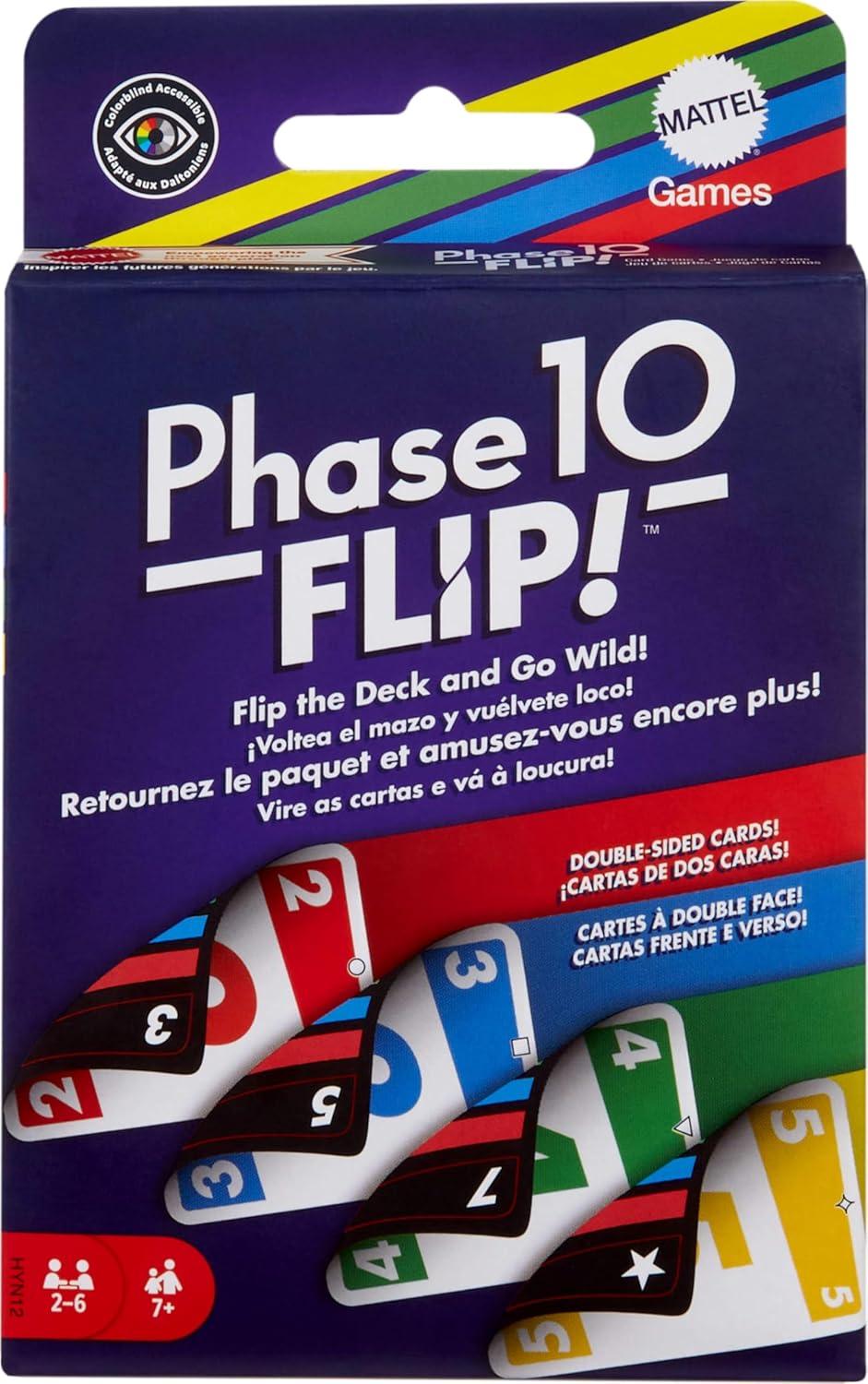 Mattel Games Phase 10 Flip Card Game, Family Card Game with Double-Sided Cards, Includes Special Color-Based Phases for 2-6 Players