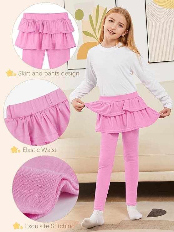Girls Leggings with Skirt for Girls Kids School Uniform Pants Toddler Ruffle Pants Tutu Pull On Warm Clothes