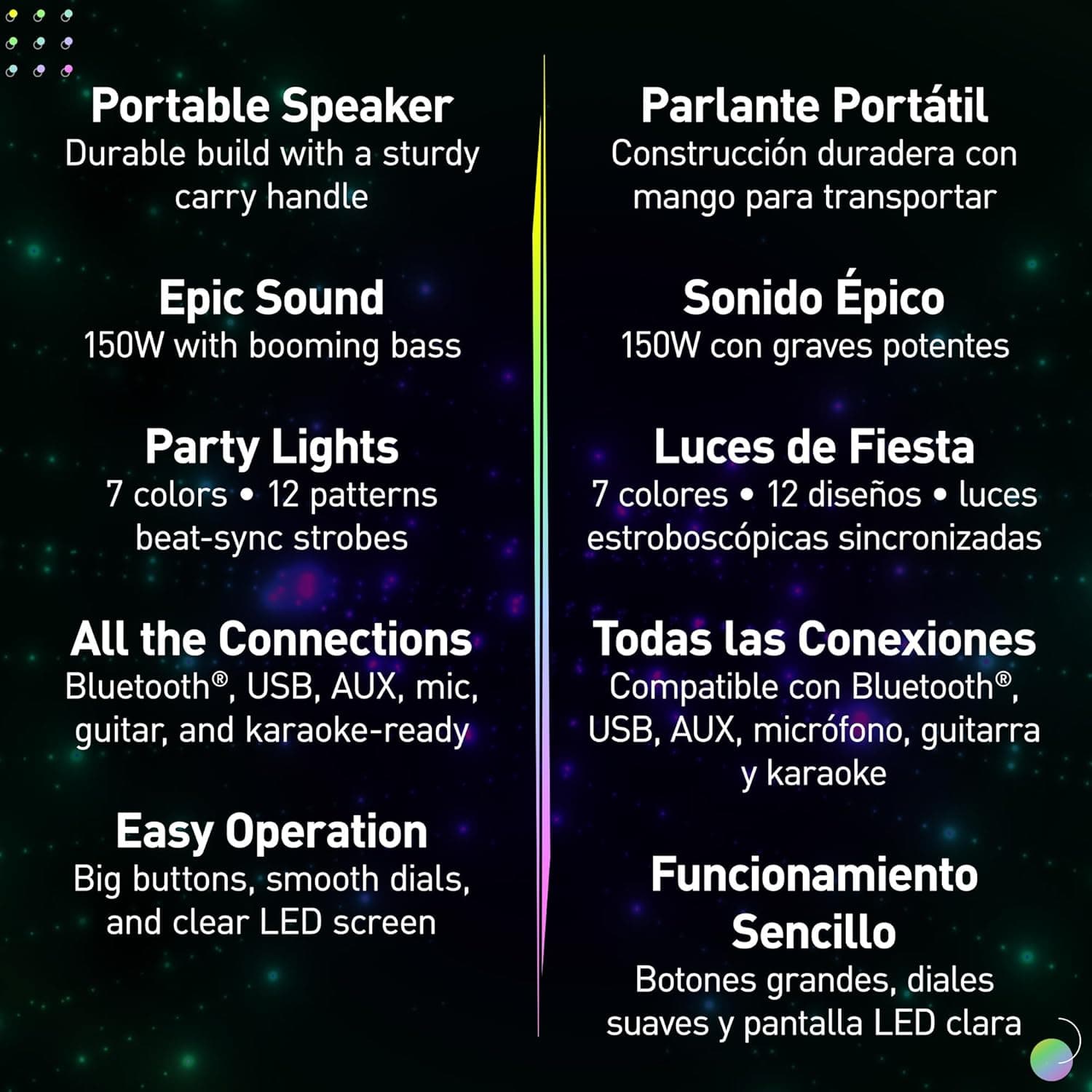 Miniatura de Panasonic BMAX Portable Speaker Bluetooth, 150W Bass Boost Long Battery Life, Wireless, 7 Light Colors & 12 Patterns w/Flash  2