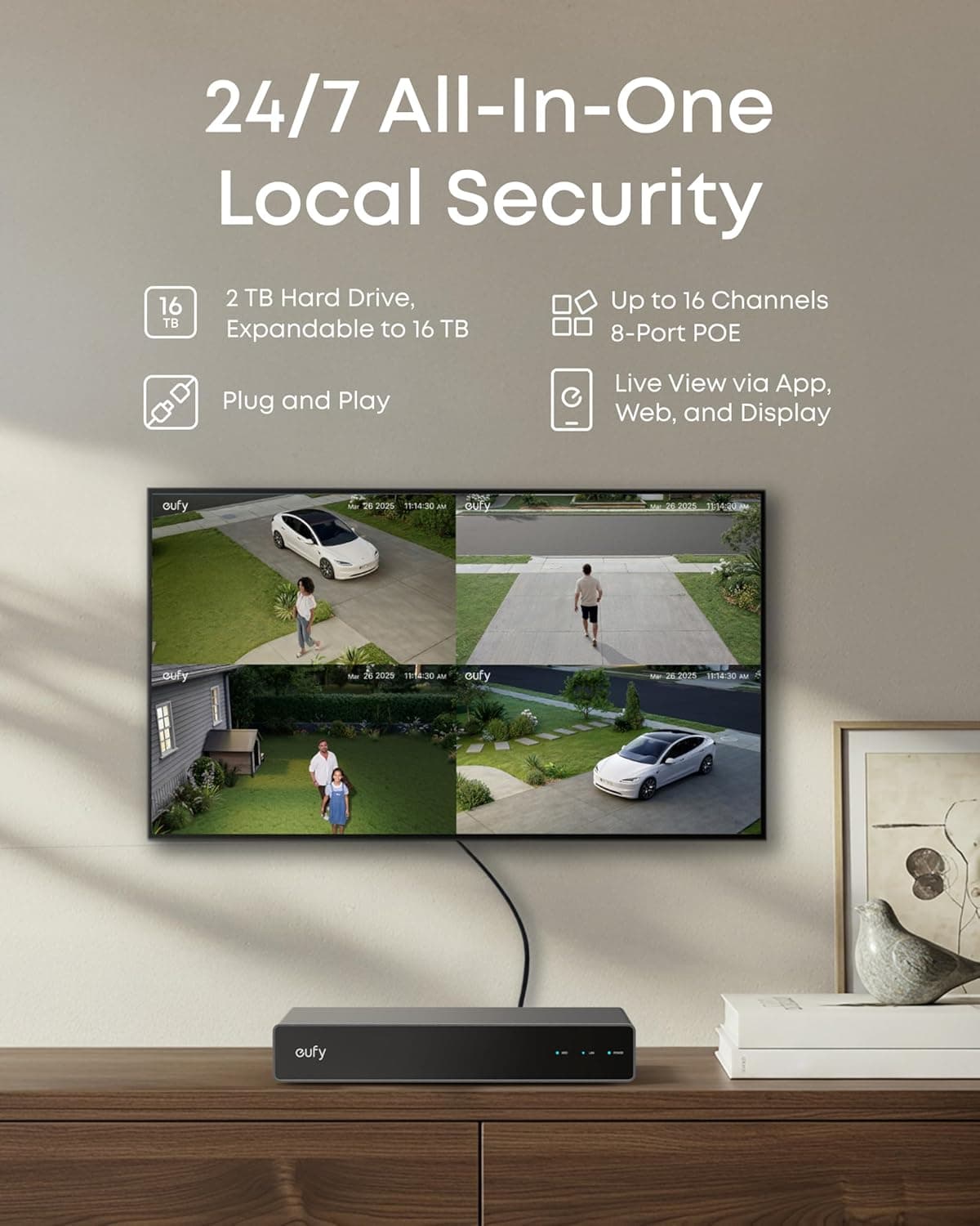 eufy PoE NVR Security Camera System S4, Power Over Ethernet, Wired, 24/7 Recording,Up to 16CH, 2TB HDD, 2 Bullet-PTZ Cams, 2 Turret Cams, 360° PTZ