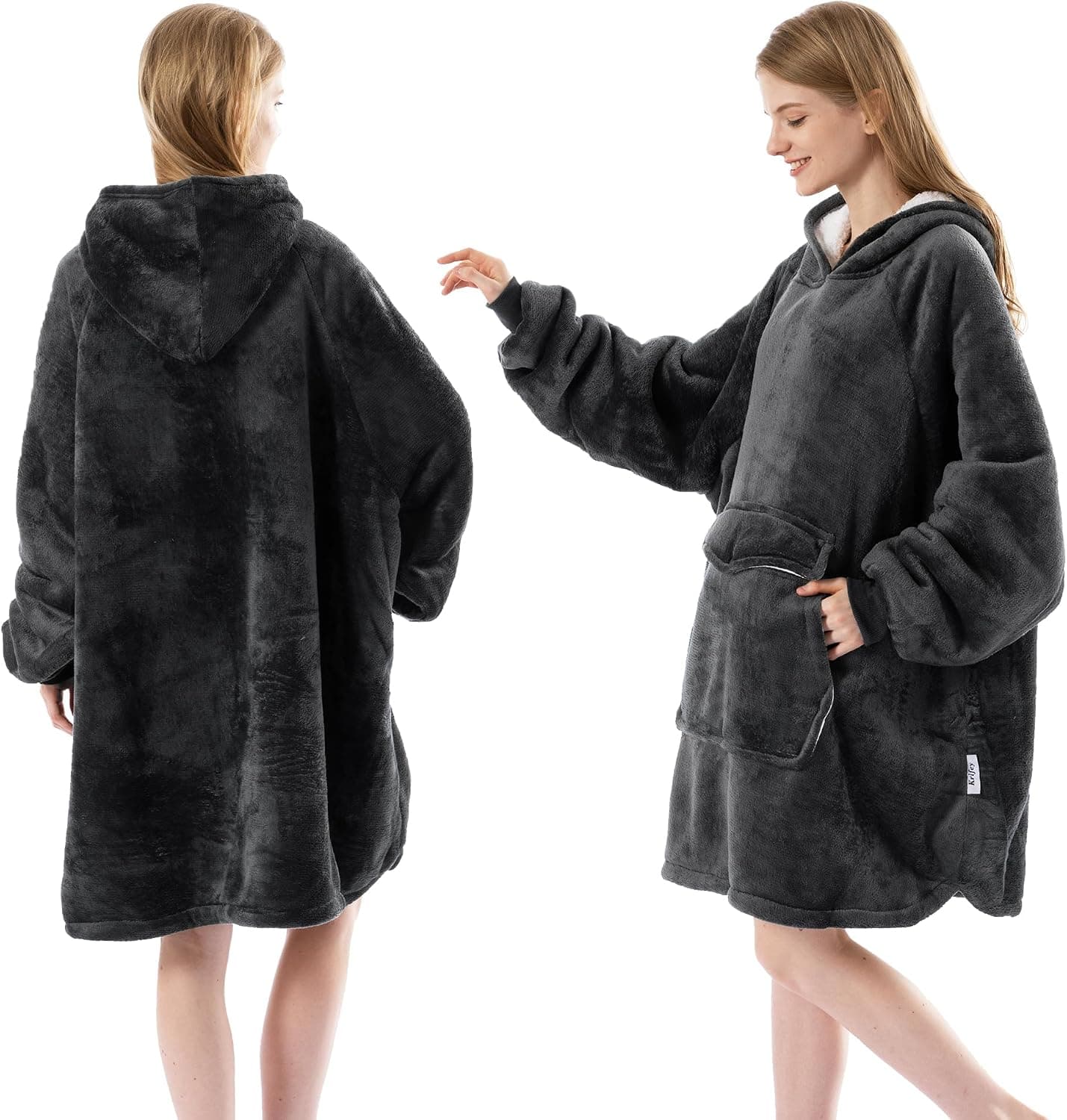 Krifey Wearable Blanket Hoodie, Oversized Sherpa Fleece Sweatshirt with Giant Pocket