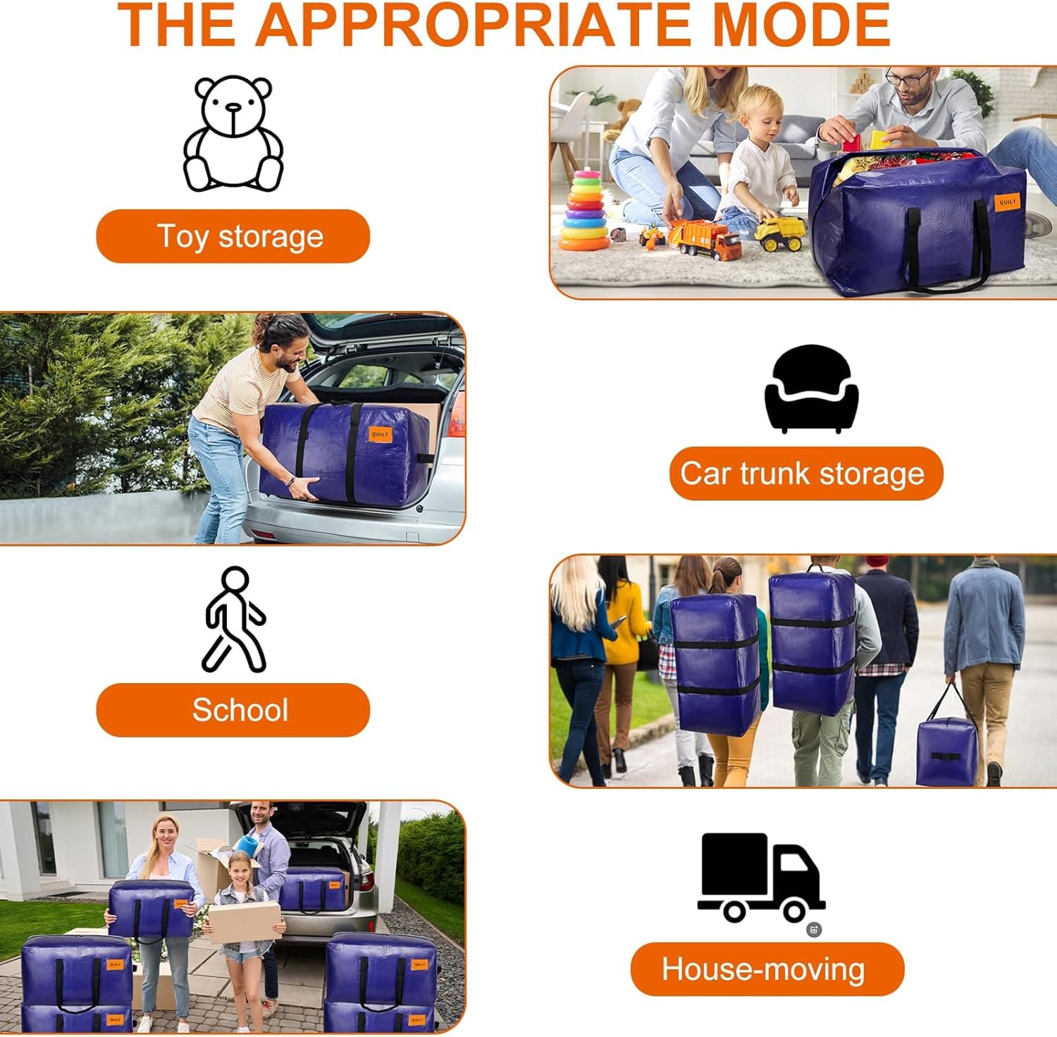 KRYSTY 10-Pack Heavy Duty Moving Bags and Large Storage Bags with Strong Handles, Durable Zippers,and Space-Saving Design