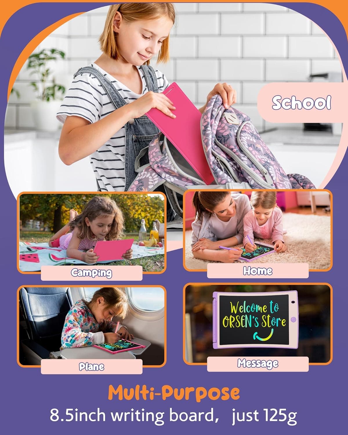 Miniatura de ORSEN 2 Pack LCD Writing Tablet for Kids, Colorful Doodle Board Drawing Pad for Kids 5