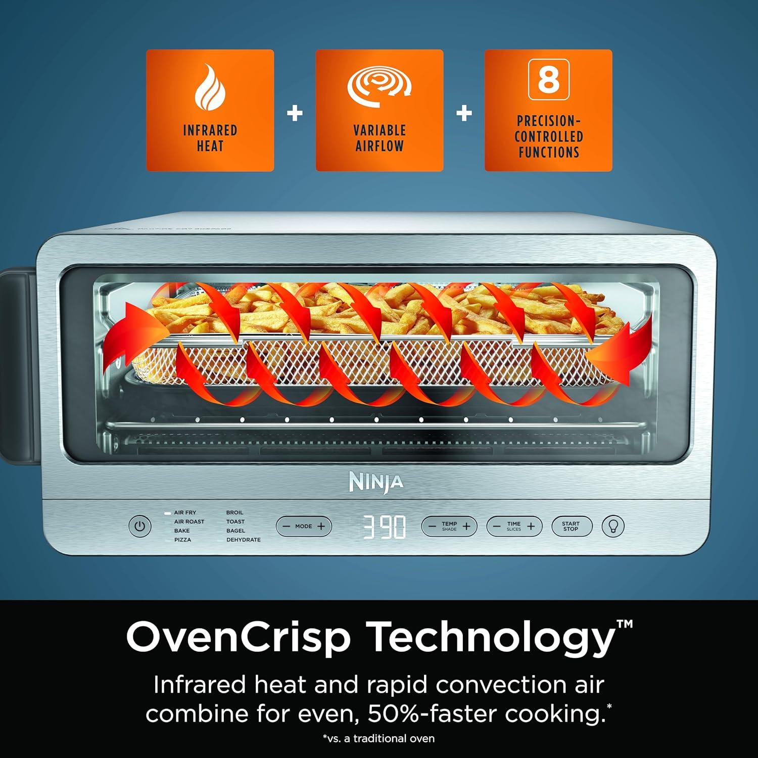 Ninja Flip Toaster Oven&Air Fryer, 8-in-1 Functionality, Flip Up&Away Capability for Storage Space