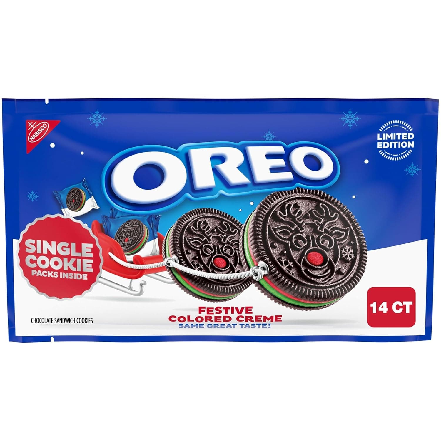 OREO Red and Green Festive Colored Creme Chocolate Sandwich Cookies, Limited Edition Holiday Cookies