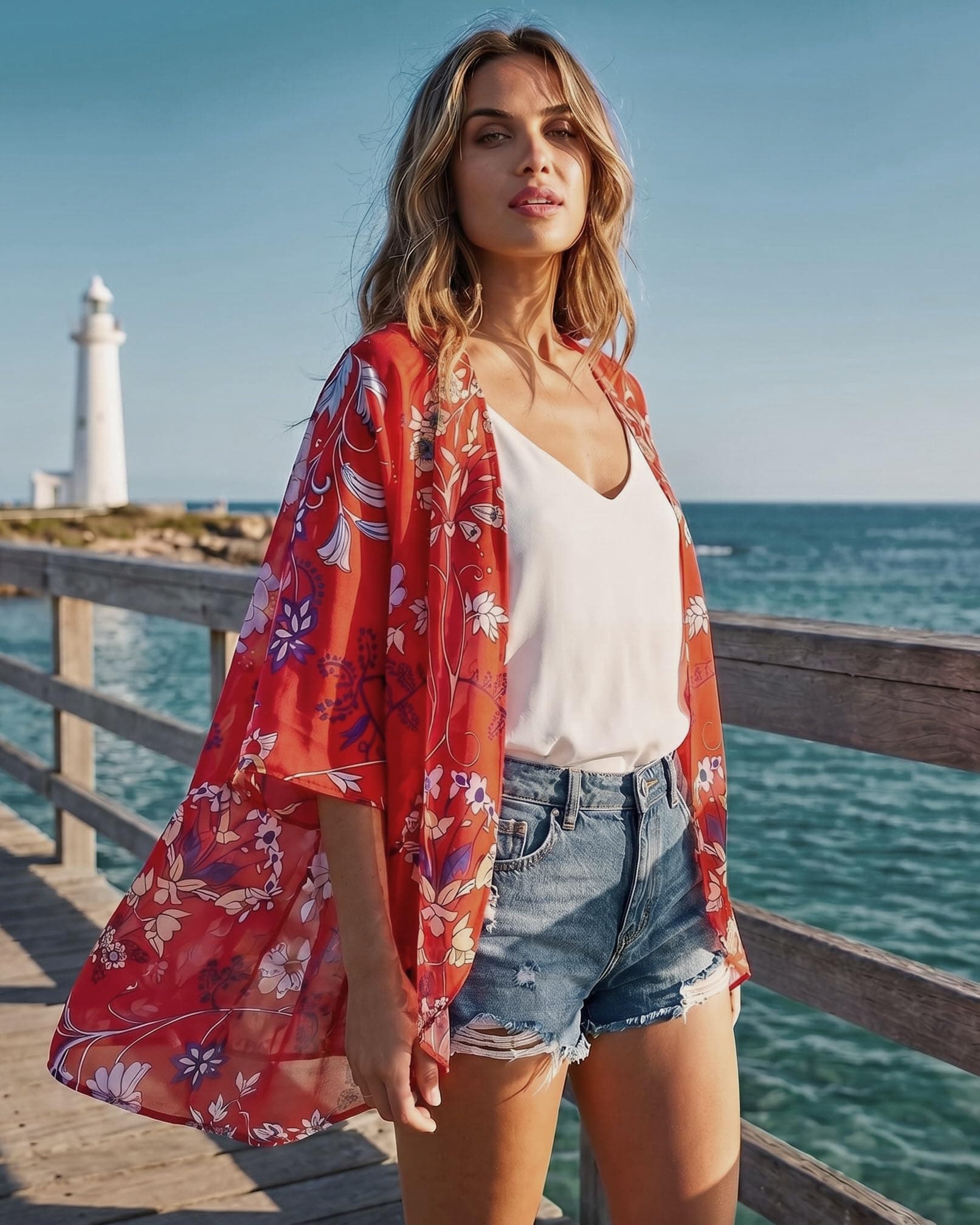 Cárdigan Kimono Floral CHICGAL de Mujer con Manga Abombada